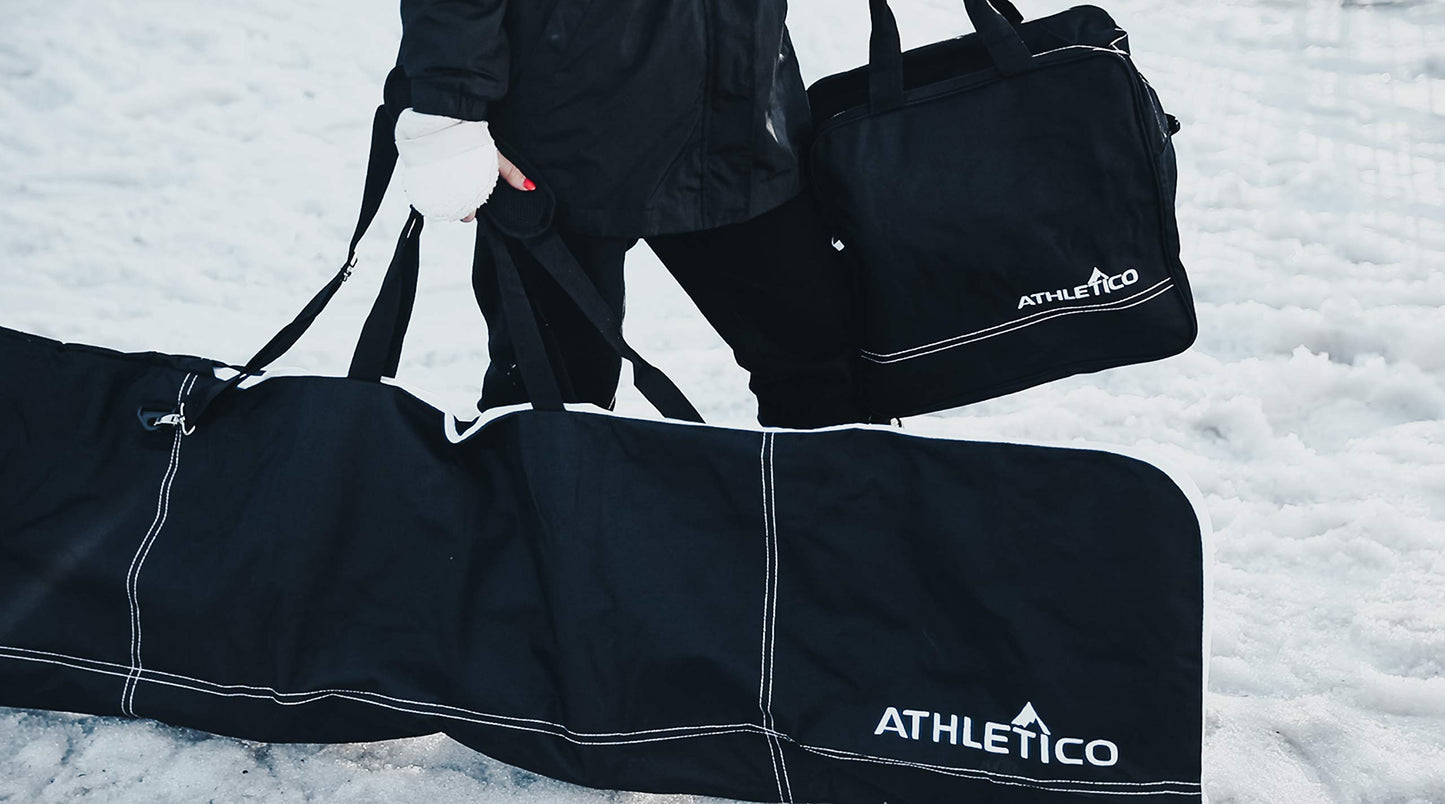 Athletico Two-Piece Snowboard and Boot Bag Combo | Store & Transport Snowboard Up to 165 CM and Boots Up To Size 13 | Includes 1 Snowboard Bag & 1 Boot Bag (Black)