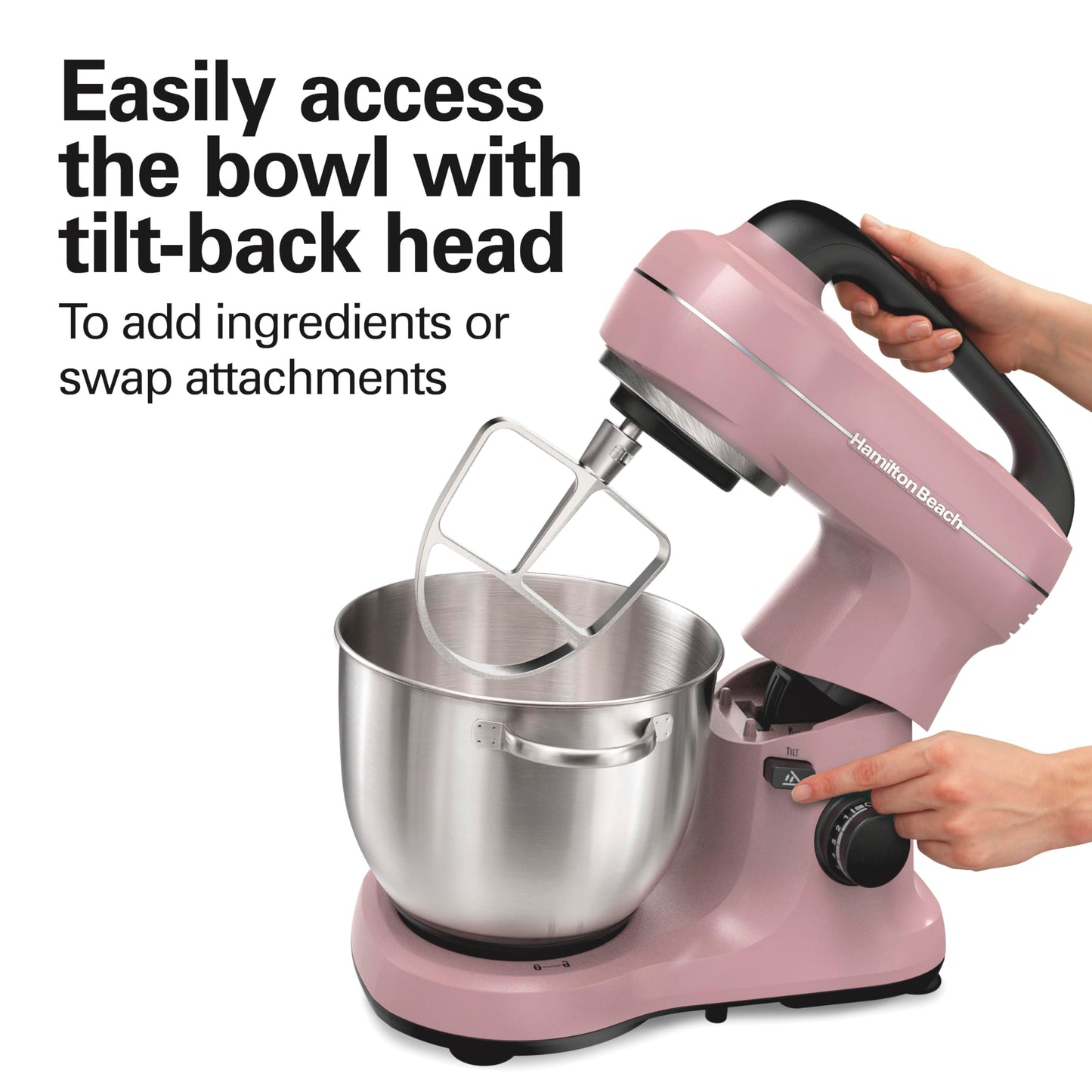Hamilton Beach Electric Stand Mixer, 4 Quarts, Dough Hook, Flat Beater Attachments, Splash Guard, 7 Speeds with Whisk, Easy-Carry Top Handle, Blue