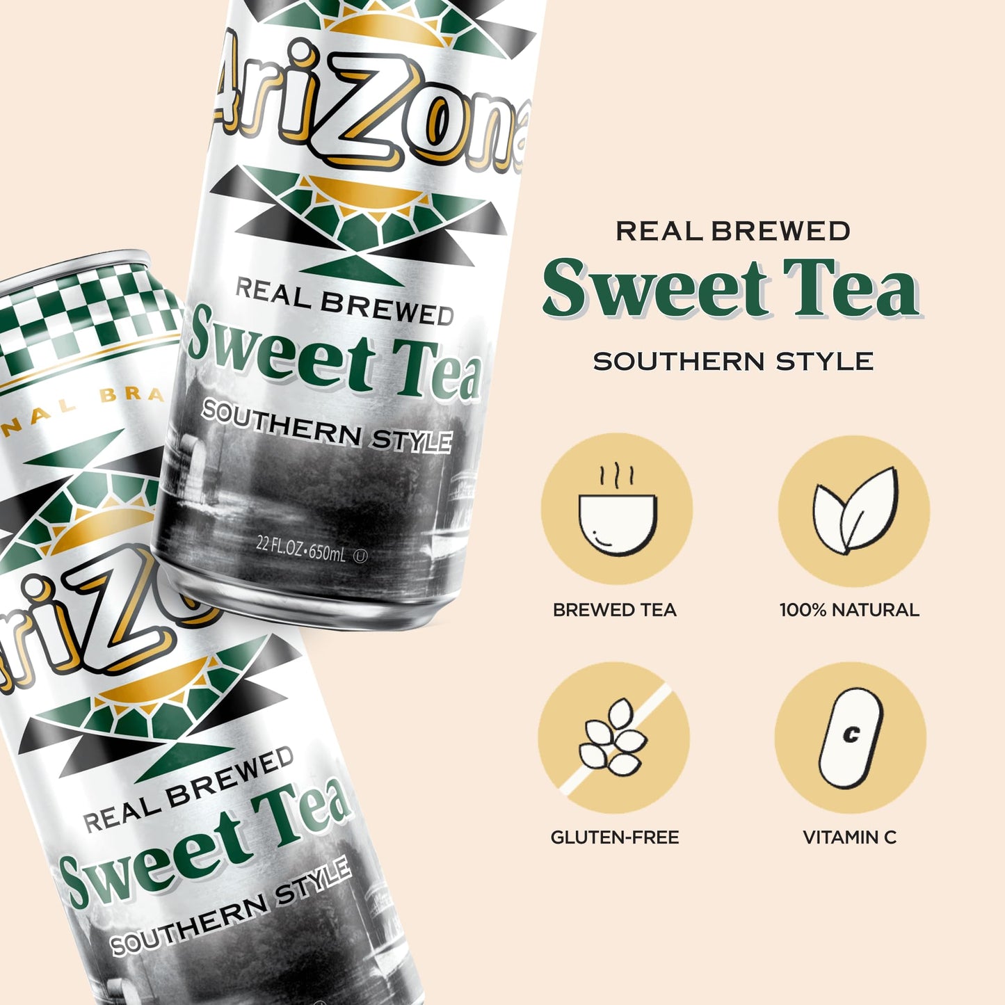 AriZona Green Tea with Ginseng and Honey - Big Can, 22 Fl Oz (Pack of 12)