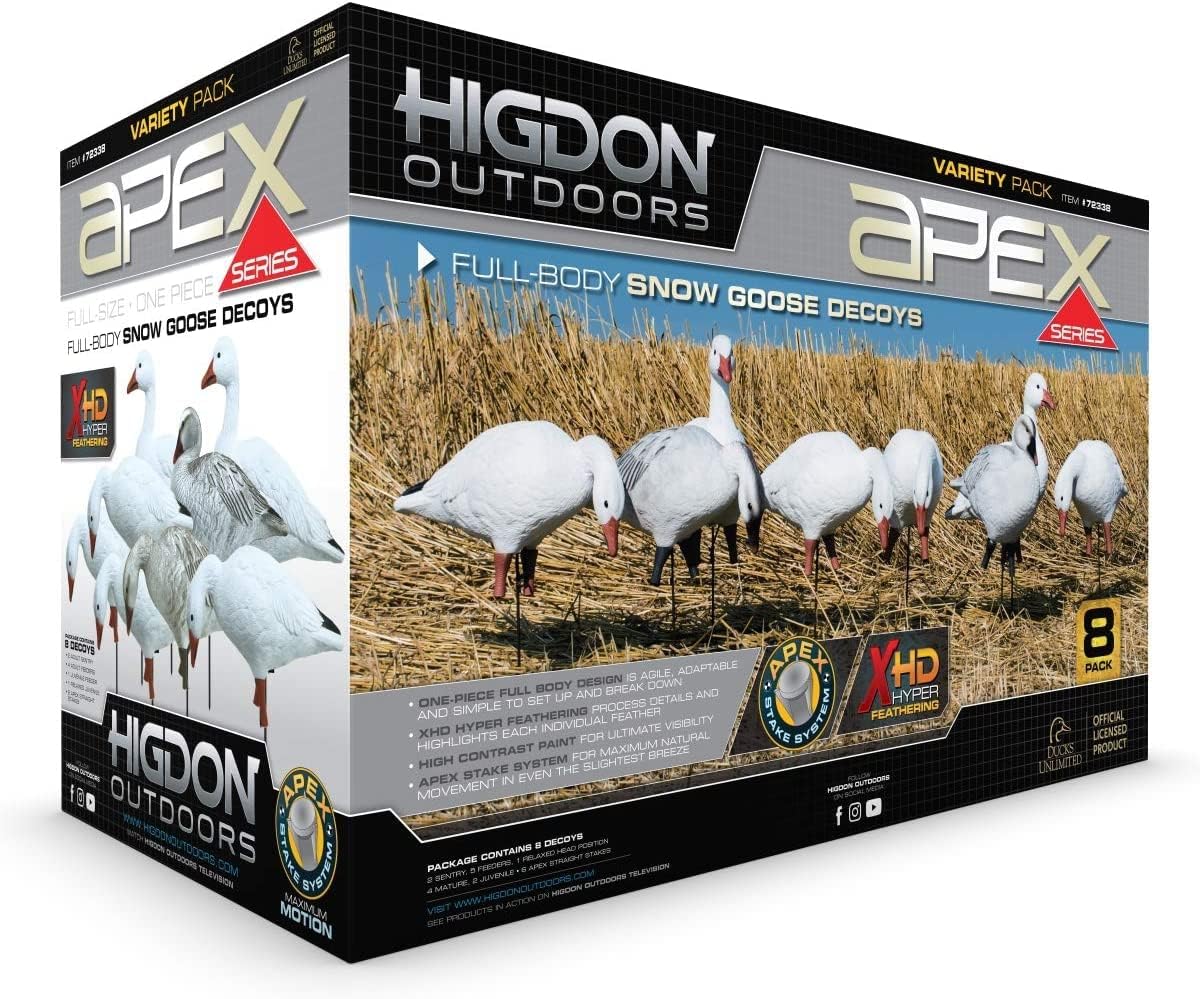Higdon Outdoors APEX Full-Size Full-Body Variety Pack | Snow/Juvenile Goose Decoy for Waterfowl Hunting 8pk