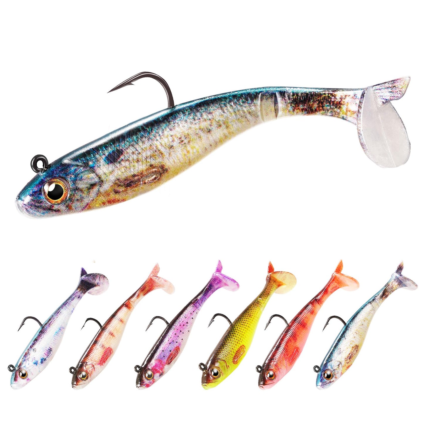 2.5/3.5In Swim Baits for Bass Fishing, Pre-Rigged Jig Heads Soft Plastic Walleye Fishing Lures, Paddle Tail Swimbaits for Bass Fishing, Fishing Bait for Freshwater Saltwater Gifts