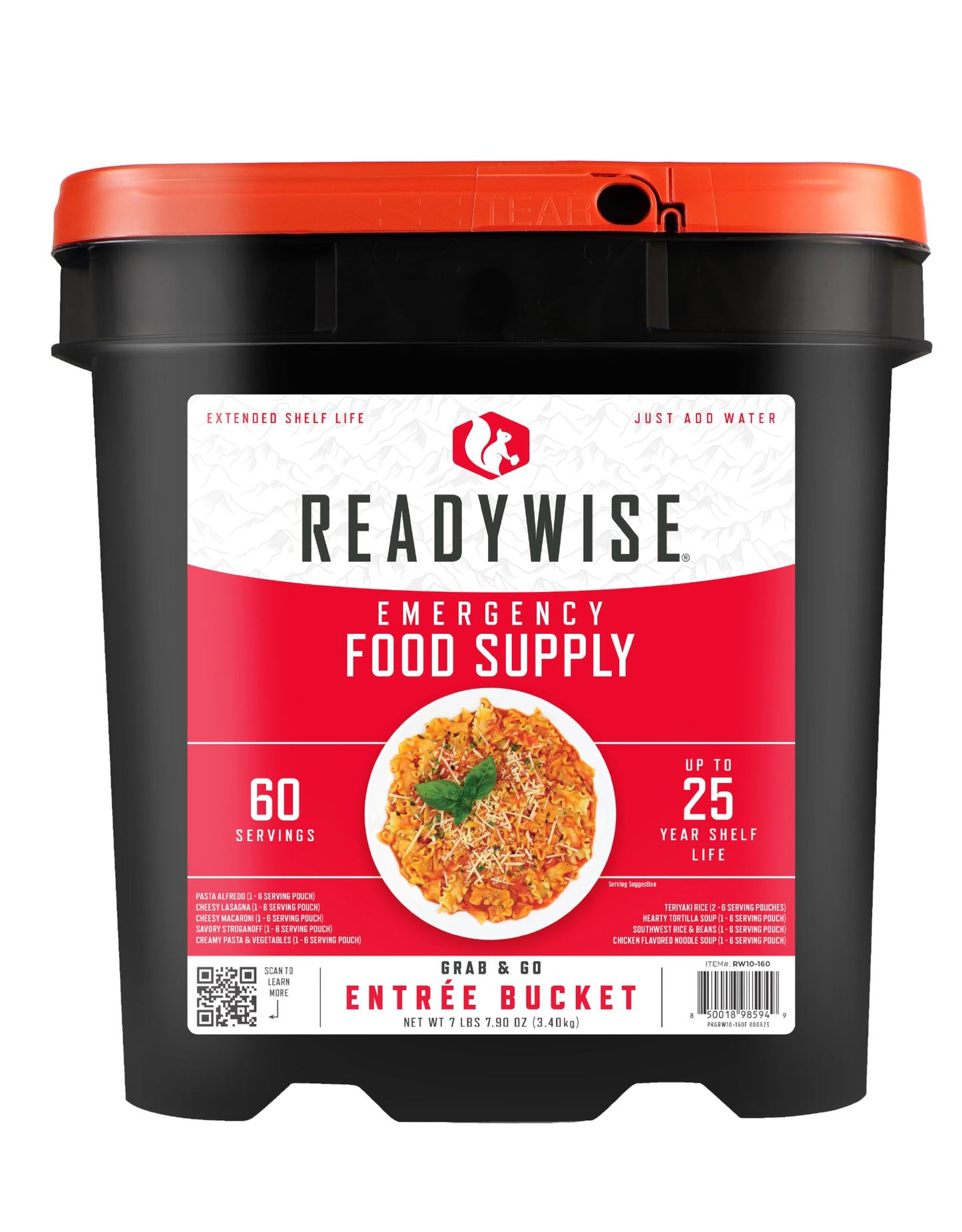 READYWISE - Emergency Food Supply Bucket, 120 Servings, MRE Meal Food Supply, Premade, Freeze Dried Survival Rations for Hiking, Adventure & Camping Essentials, Individually Packaged, 25 Year Shelf Life