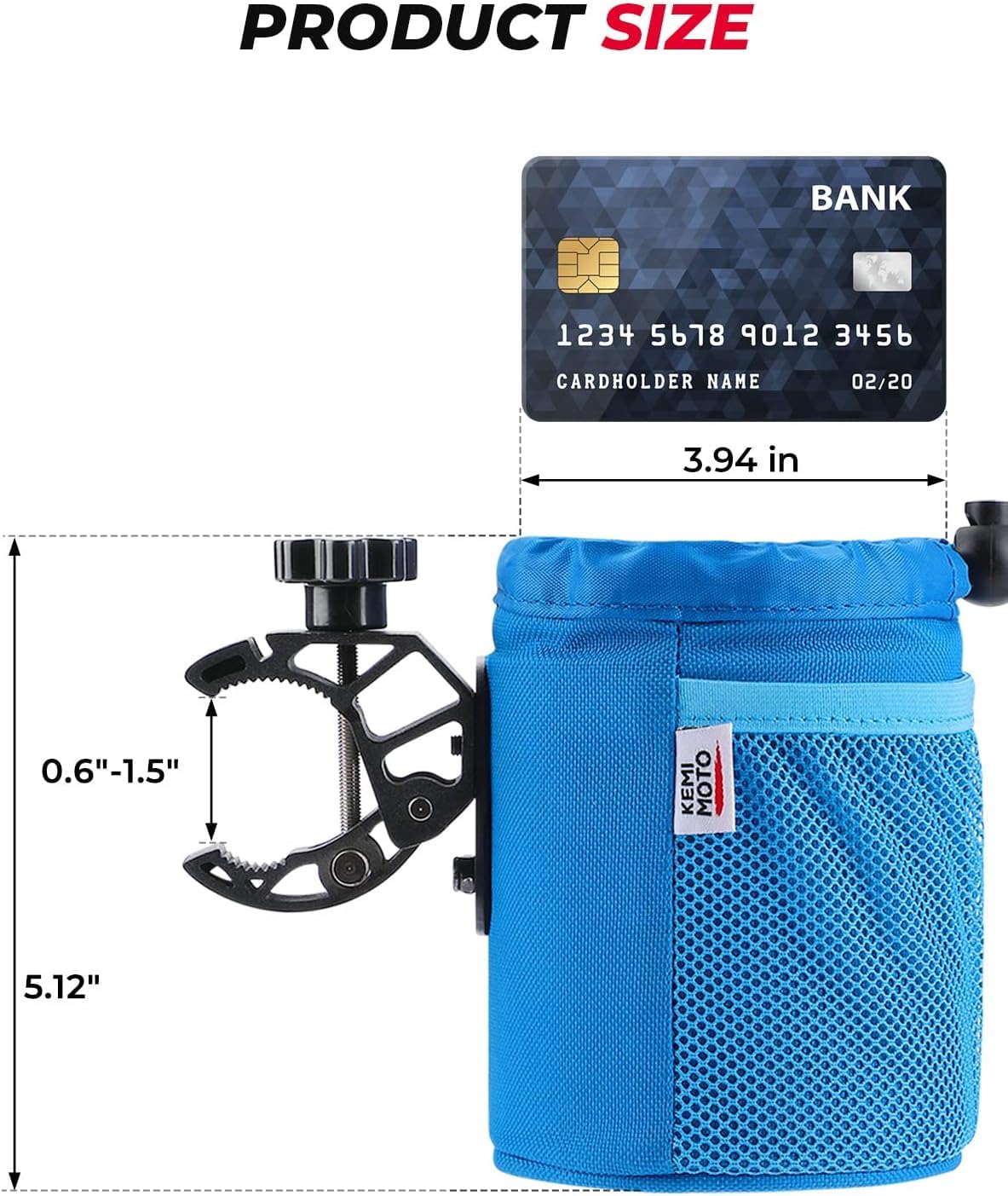 KEMIMOTO Motorcycle Cup Holder, Oxford Fabric Motorcycle Drink Holder with 0.6"-1.5" Alligator Clamp, Universal Water Bottle Cup Accessories for Bike, ATV/UTV, Scooter, Boat, Walker