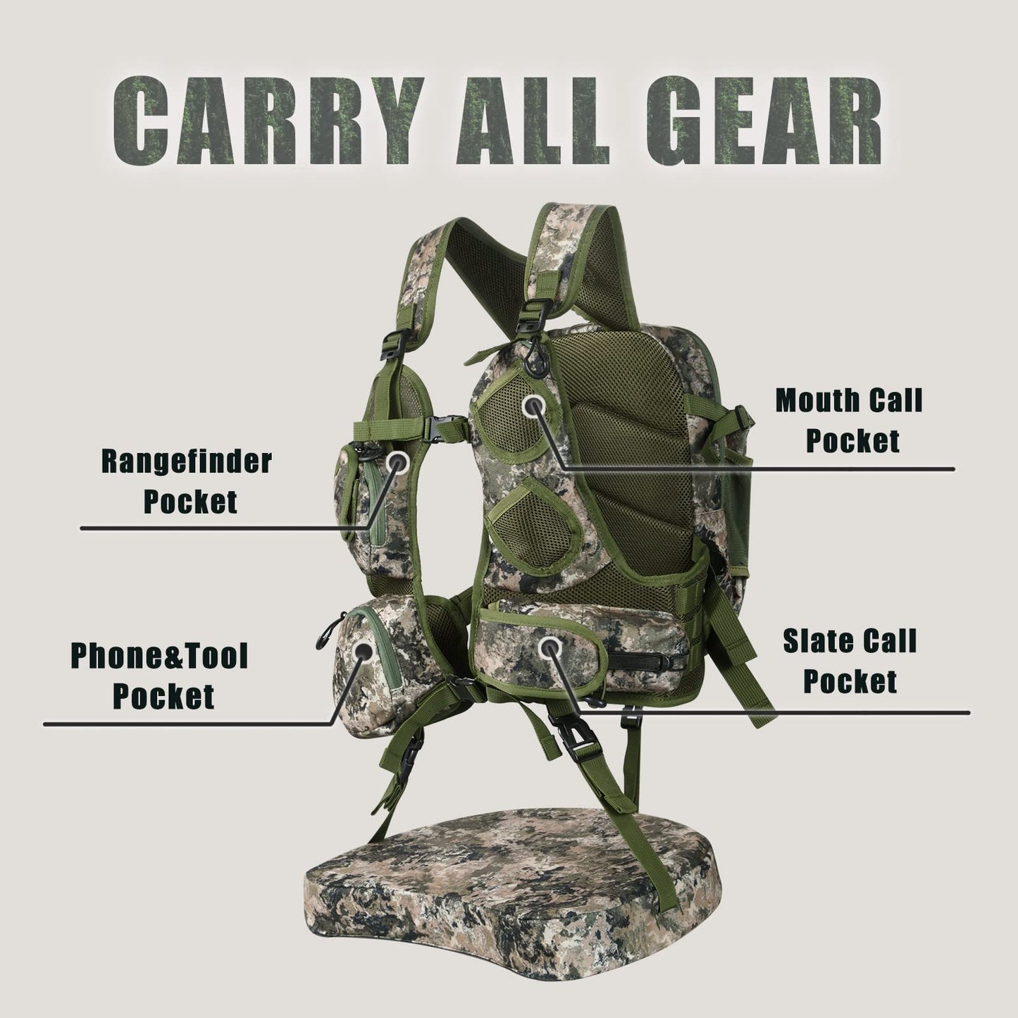 UIIHUNT Turkey Vest with Seat: Lightweight Turkey Hunting Vest with Game Pouch, Adjustable Turkey Hunting Gear Accessories