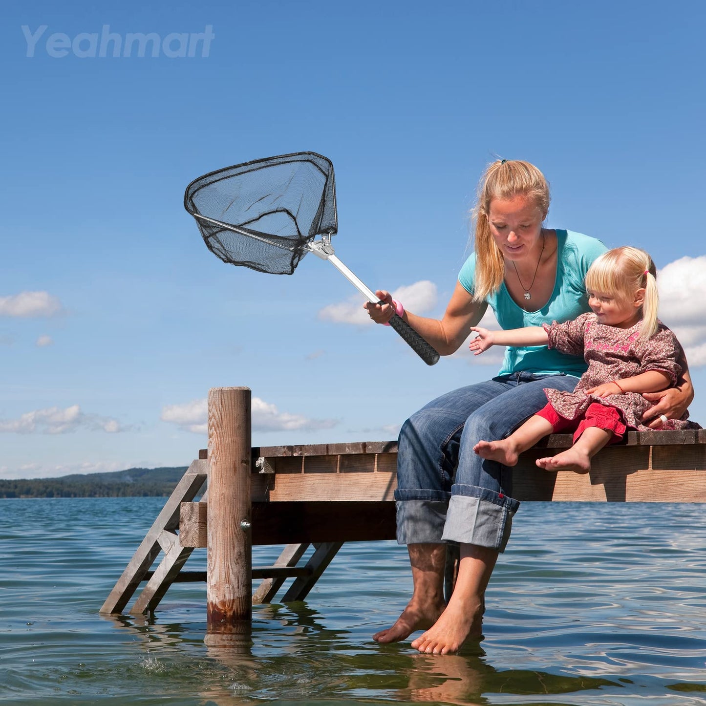 Yeahmart Fishing Net Minnow Nets with Aluminum Collapsible Telescopic Fishing Pole Handle and Nylon Mesh, Small Fishing Landing Net for Saltwater Freshwater, Kids, Men, Women, Extends to 21-75 inch