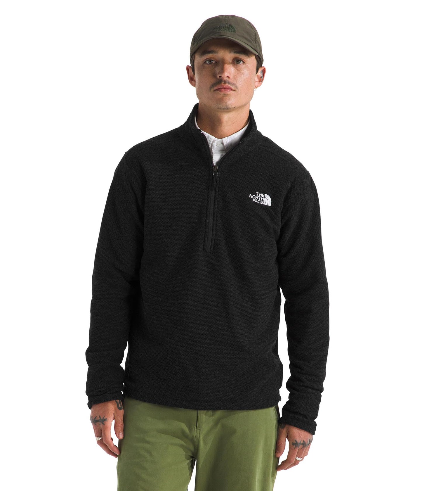 THE NORTH FACE Men's Textured Cap Rock 1/4 Zip Pullover | Fleece Jacket, Fold Over Collar & Embroidered Logo