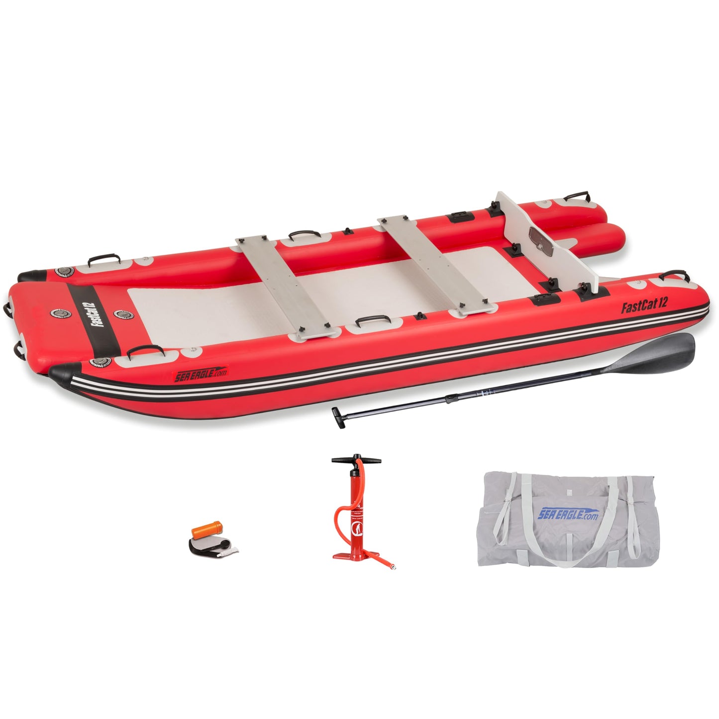 Sea Eagle FastCat Catamaran 2-4 Person Inflatable Boat-Rigid, High-Pressure, All-Drop Stitch, Easy Setup, Self-Bailing
