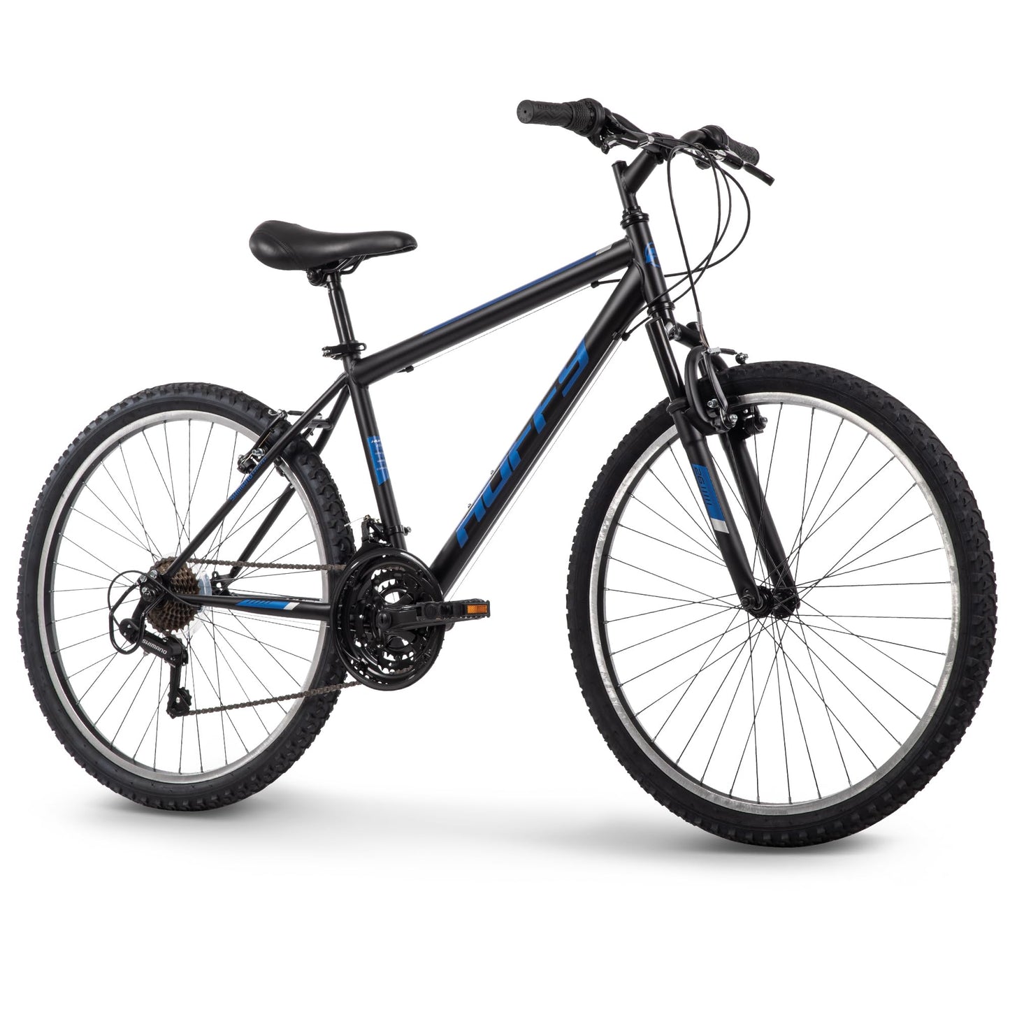 Huffy Stone Mountain Mens 26 Inch Mountain Bike, Matte Black Frame, 21-Speed Shimano Twist Shifting, Front Suspension, Comfort Saddle | 20"/24"/26" Sizes, 6-21 Speeds, Dual Suspension Available |