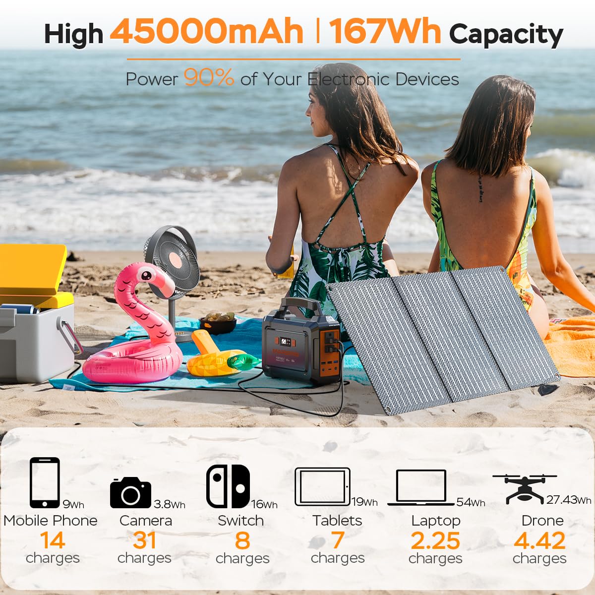 MARBERO Solar Generator 167Wh Camping Portable Power Station 200W Peak with Foldable Solar Panels 30W with AC Outlet 110V Multi-Port LED Flashlights for CPAP Home Camping Hurricane Emergency
