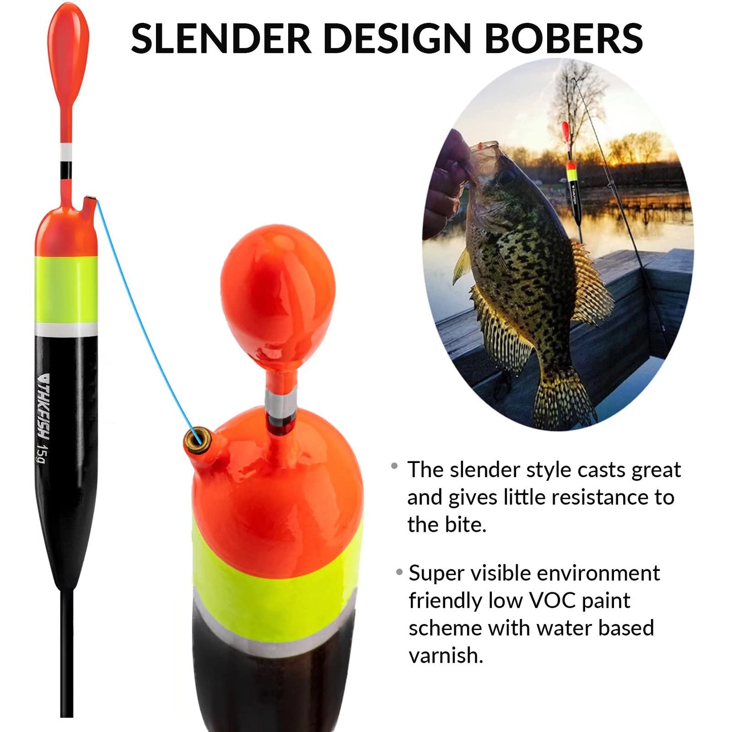 THKFISH Fishing Bobbers Fishing Floats and Bobbers Slip Bobbers for Fishing Balsa Floats Crappie Fishing Bobbers 1/6oz(3.47"X0.47"X6.73") 3/8oz(3.84"X0.6"X 7.2") 1/2oz(4.13"X0.75"X7.87")