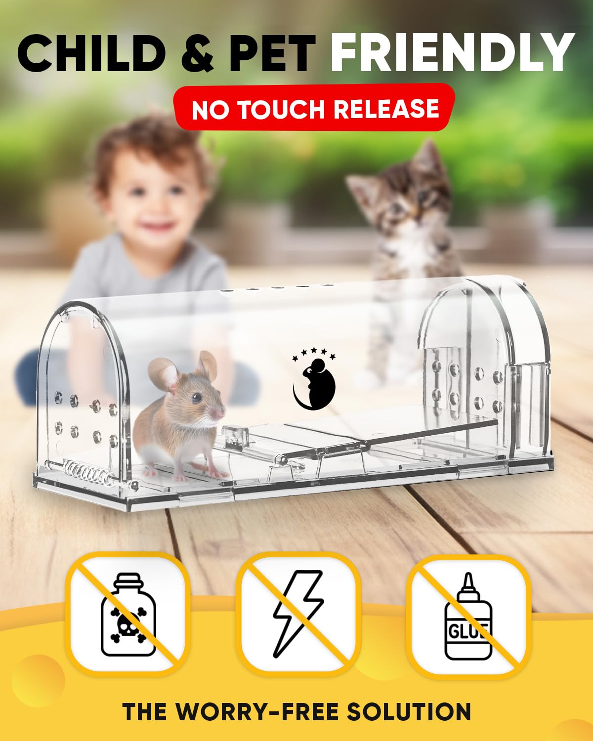 Motel Mouse Humane No Kill Live Catch and Release Mouse Traps, Reusable with Cleaning Brush - 4 Pack