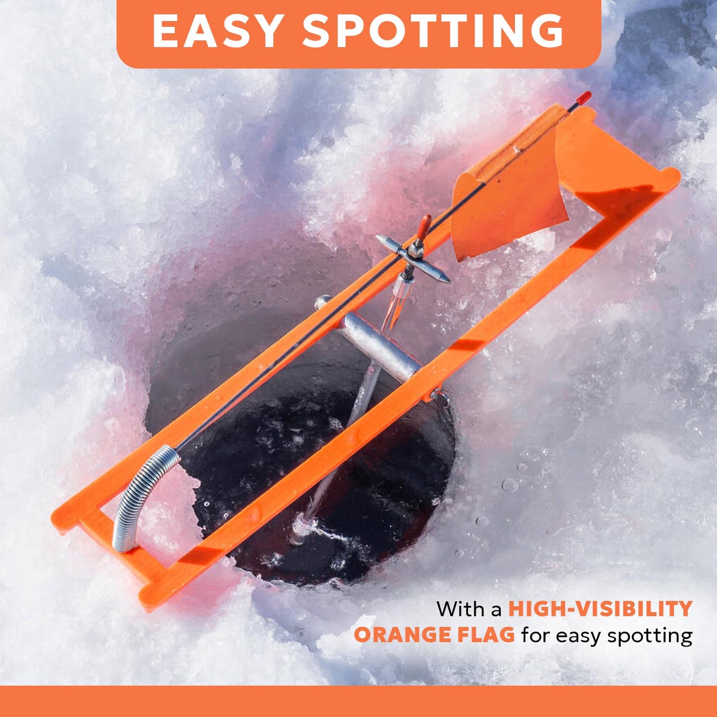 SF Black/Orange Ice Fishing Tip-Up Foldable with Orange Pole Flags Ice Fishing Strike Indicators Accessories