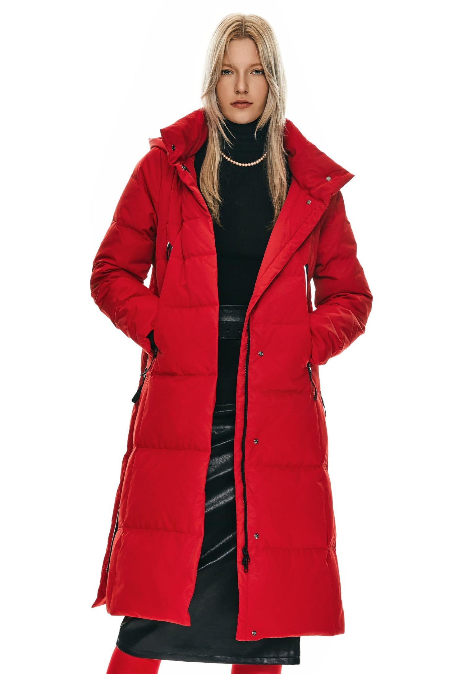 Orolay Women's Thickened Long Down Jacket Winter Down Coat Hooded Puffer Jacket with Side Zipper