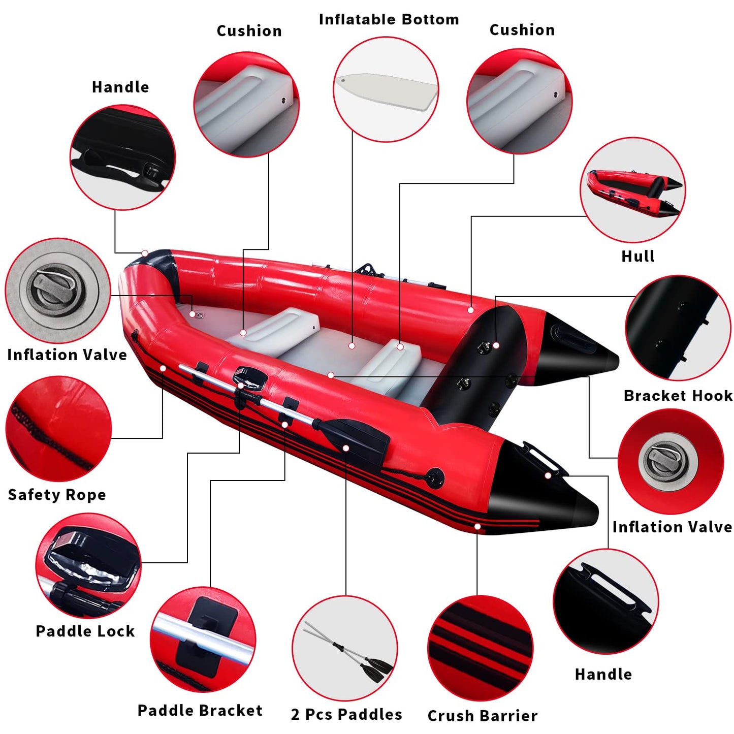 10 ft Dinghy Boats, 3 Person Inflatable Fishing Kayak Raft Sport Boat for Adults with Paddles Air Pump Carry Bag