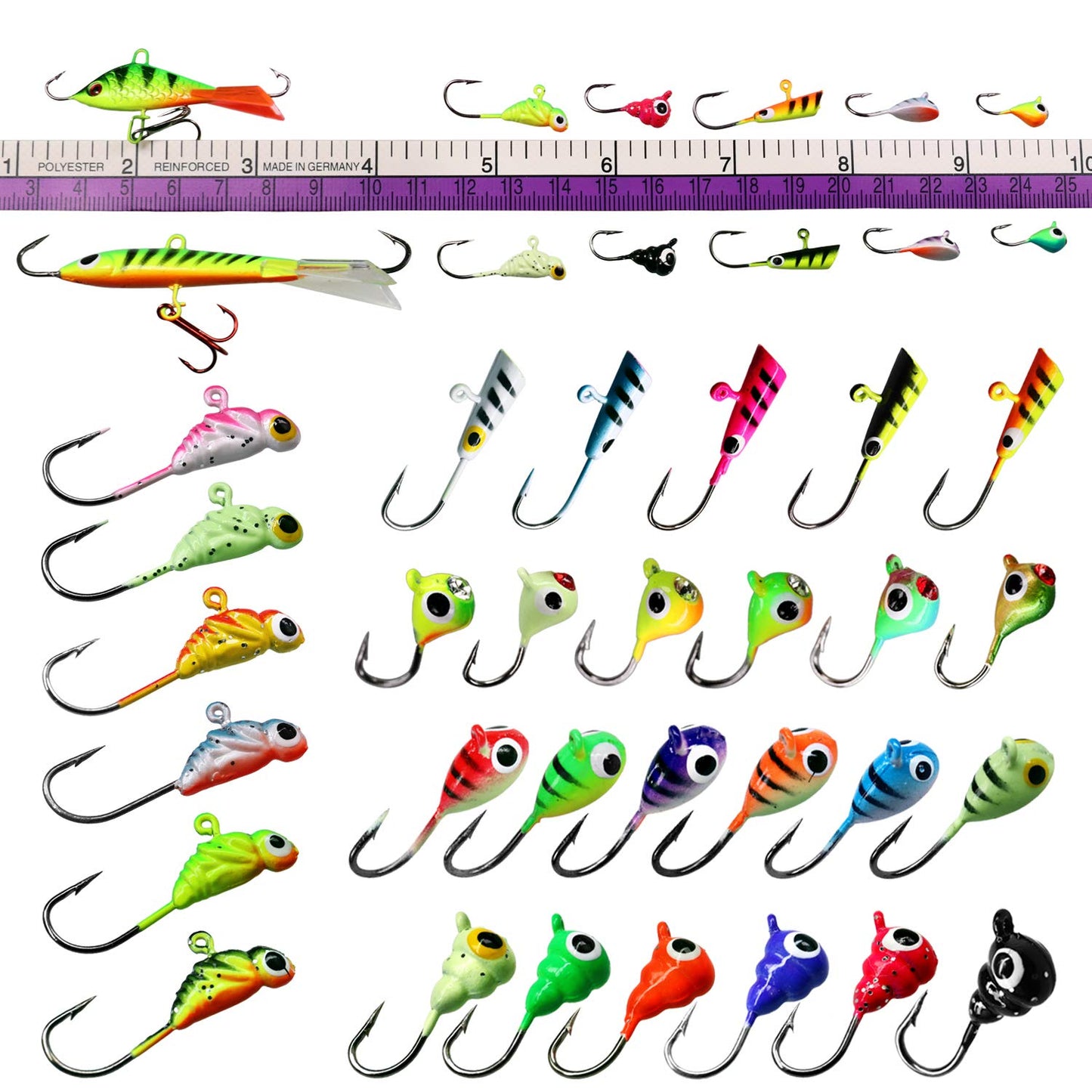 THKFISH Ice Fishing Jigs Kit Ice Fishing Lures for Walleye Perch Jigs Heads for Ice Fishing Tackle Panfish Crappie Jigs 50PCS/31PCS