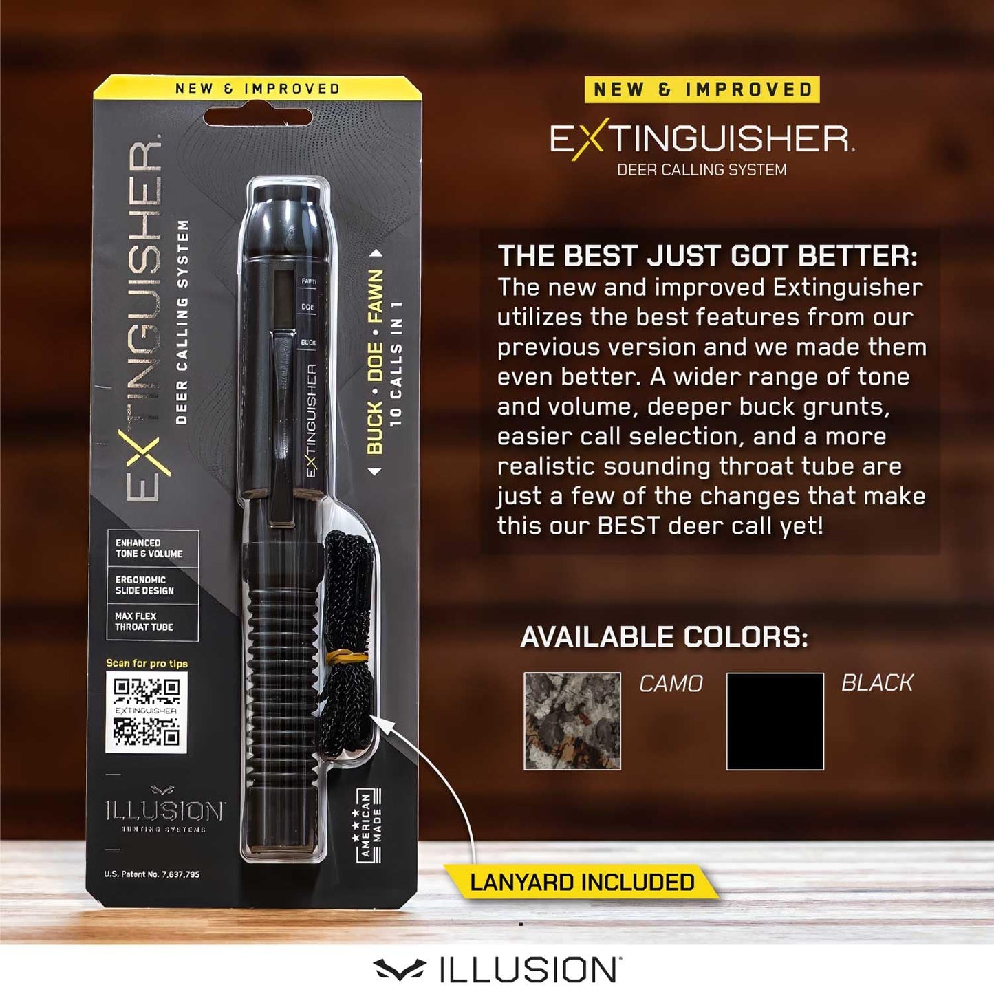 Extinguisher Deer Call by Illusion | Grunt Tube | Buck, Doe, Fawn | Adjustable 10-in-1 Call | Color (CAMO/Black) | Freeze Resistant