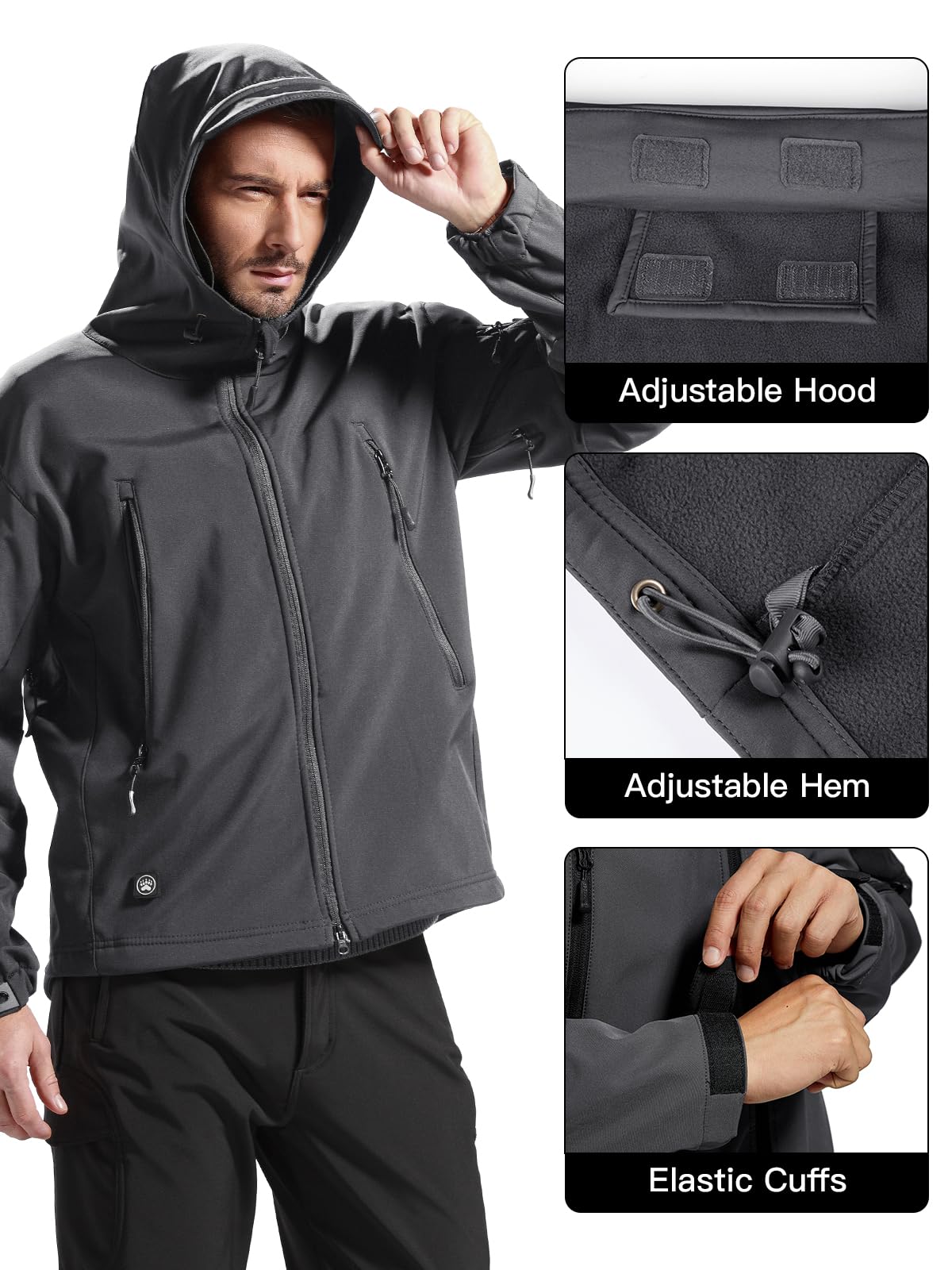FREE SOLDIER Men's Outdoor Waterproof Soft Shell Hooded Military Tactical Jacket