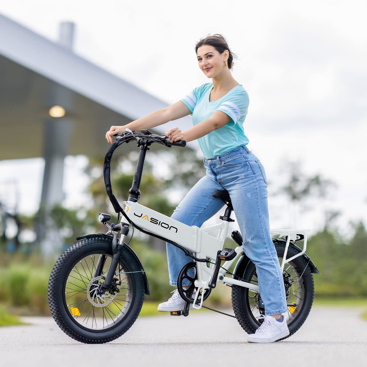 Jasion EB7 2.0 Electric Bike for Adults, 1200W Peak Motor 28MPH Max Speed Folding Ebike, 48V 10AH Removable Battery, 20" Fat Tire with Dual Suspension, 7-Speed Electric Bicycles, UL Certifiled