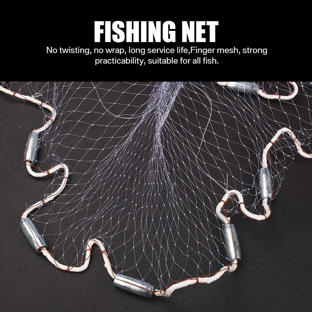 Yeahmart American Saltwater Fishing Cast Net for Bait Trap Fish 3ft/4ft/5ft/6ft/7ft/8ft/9ft/10ft Radius Casting Nets with Heavy Duty Real Zinc Sinker Weights, 3/8inch Mesh Size
