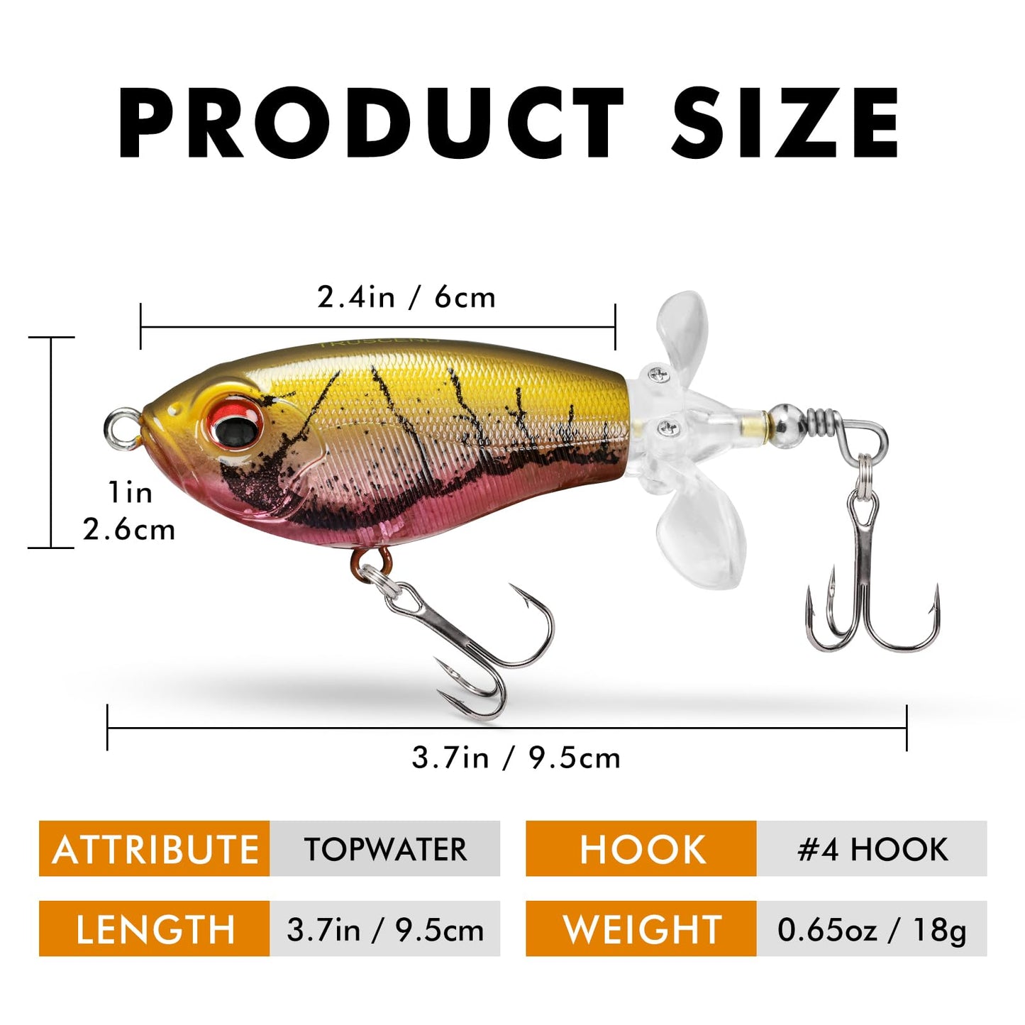 TRUSCEND PoPobait Plopper with BKK Hooks, Top Water Fishing Lures for Bass Walleye Pike Catfish Musky Perch, Floating Lure for Freshwater or Saltwater, Amazing Teasers Fishing Gifts for Family Fishing