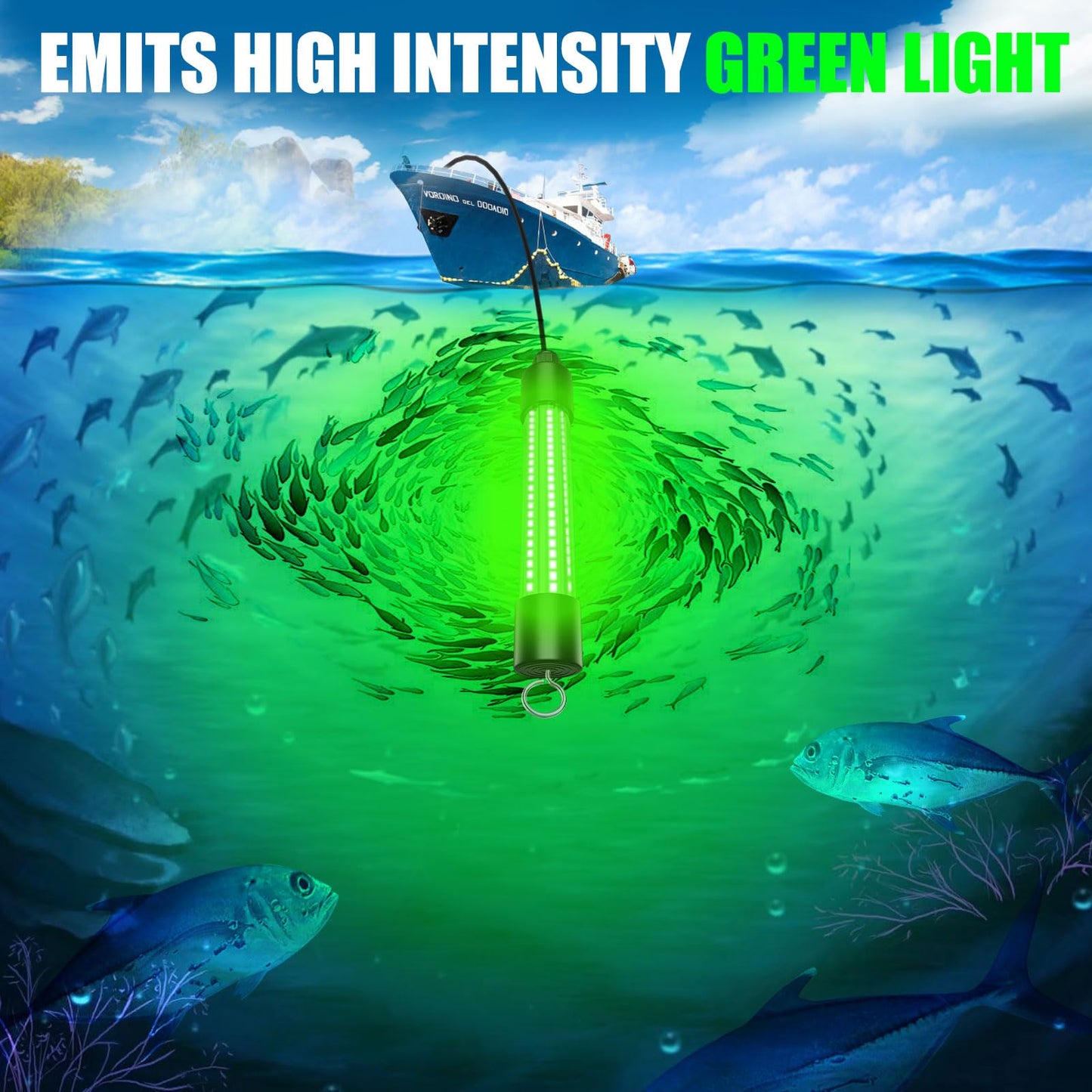 Underwater Fishing Light Compatible for Milwaukee 18V Battery,LED Green Light for 30W IP68 3000 Lumens Fish Attracting, Night Fishing for Docks Boats or Kayaks(no Battery)