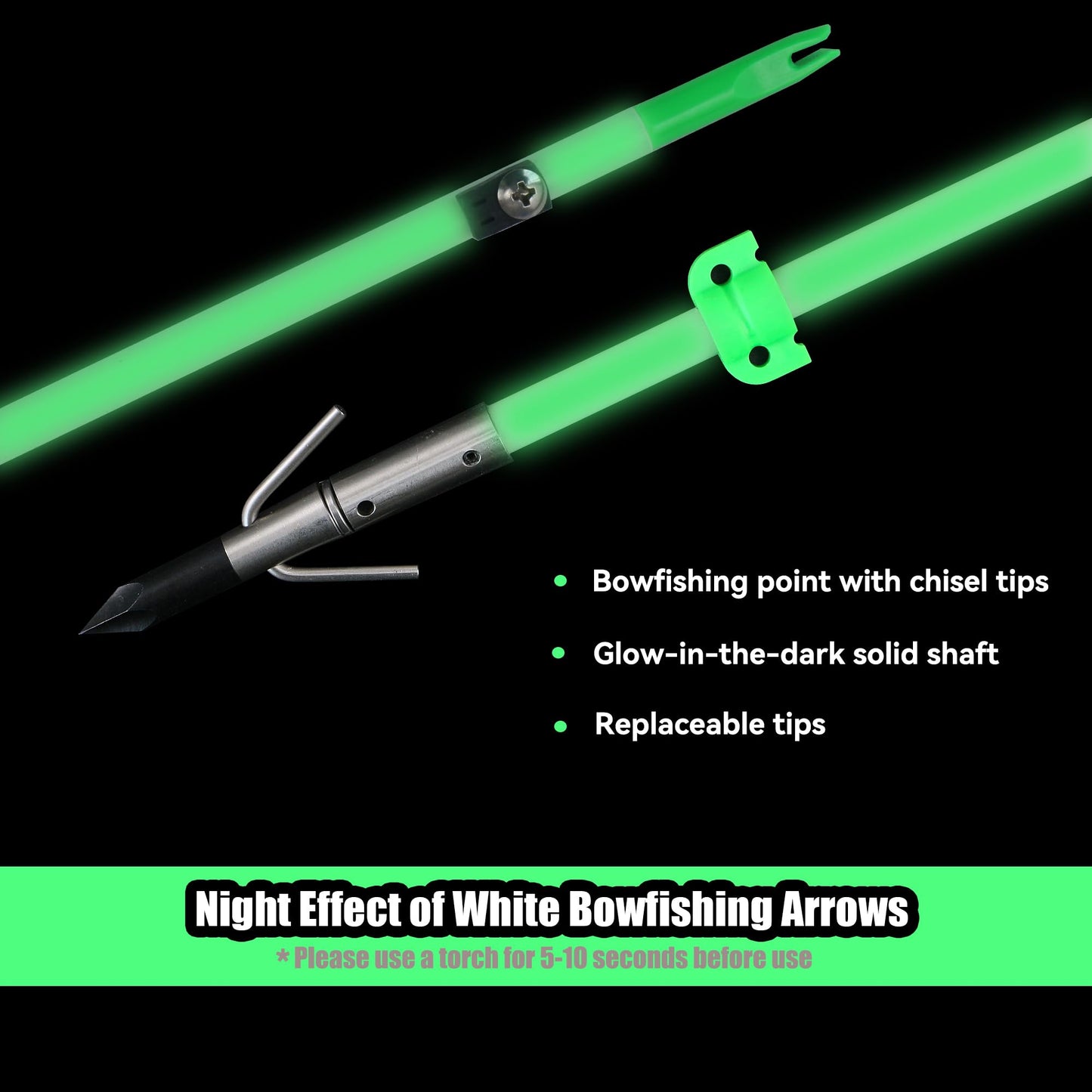 34inch Bowfishing Arrows Solid Fiberglass Shaft with Broadhead for Compound Bow and Recurve Bow Fishing Arrow Archery and Hunting (Pack of 6)