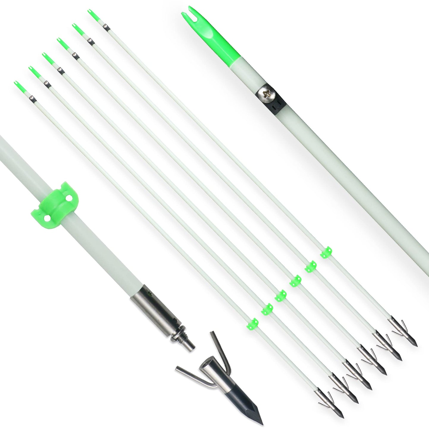 34inch Bowfishing Arrows Solid Fiberglass Shaft with Broadhead for Compound Bow and Recurve Bow Fishing Arrow Archery and Hunting (Pack of 6)