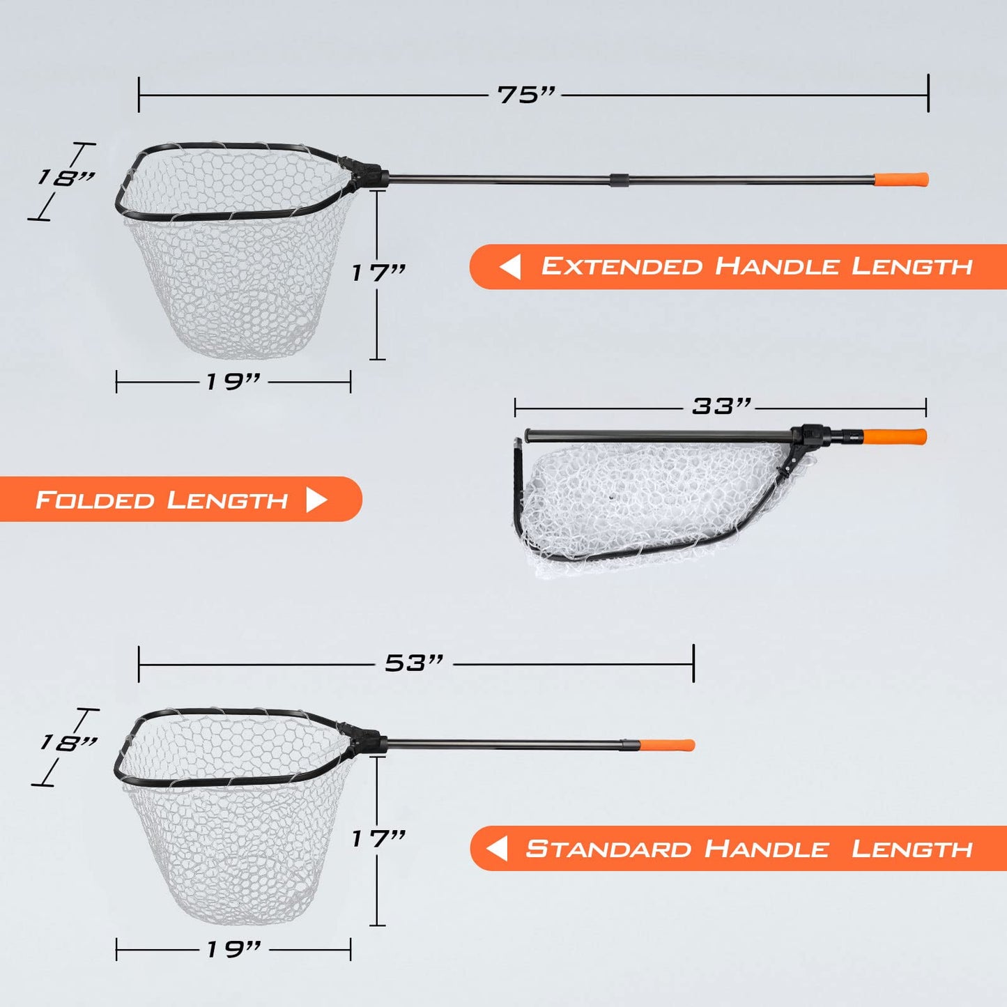 KastKing Brutus Fishing Net, Foldable Extendable Fish Landing Net, Lightweight & Portable Fishing Net with Soft EVA Foam Handle, Holds up to 44lbs/20KG, Fish-Friendly Mesh for a Safe Release