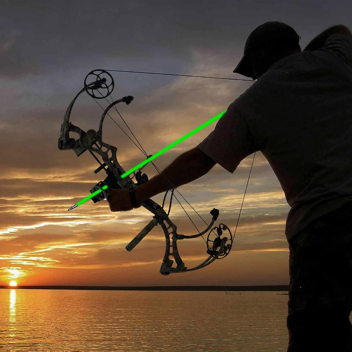 6 Pack 32 inch Bowfishing Arrows with Broadheads and Safty Slides Bow Fishing Arrow Luminous for Compound Bow Recurve Bow Fishing Hunting