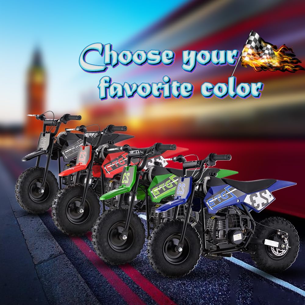 Mini Kid Dirt Bike, 49 CC 2-Stroke Gas Bike with Off-Rode Tire, Suspensions, Disc Brakes, Max Load 160Lbs, Up to 20Mph, EPA Approved