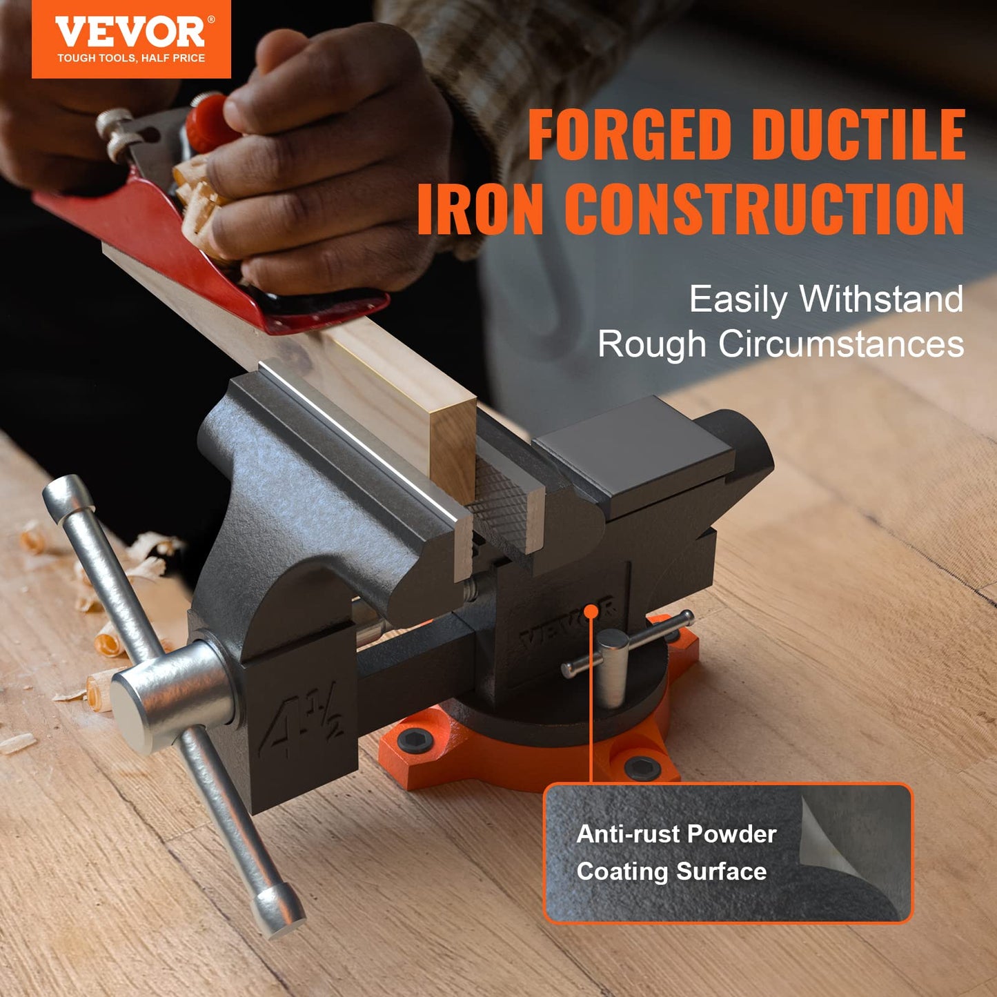 VEVOR Bench Vise, 6-inch Jaw Width 5.9-inch Jaw Opening, 360-Degree Swivel Locking Base Multipurpose Vise w/Anvil, Heavy Duty Ductile Iron Workbench Vise w/Bolts & Nuts, for Drilling, Pipe Cutting