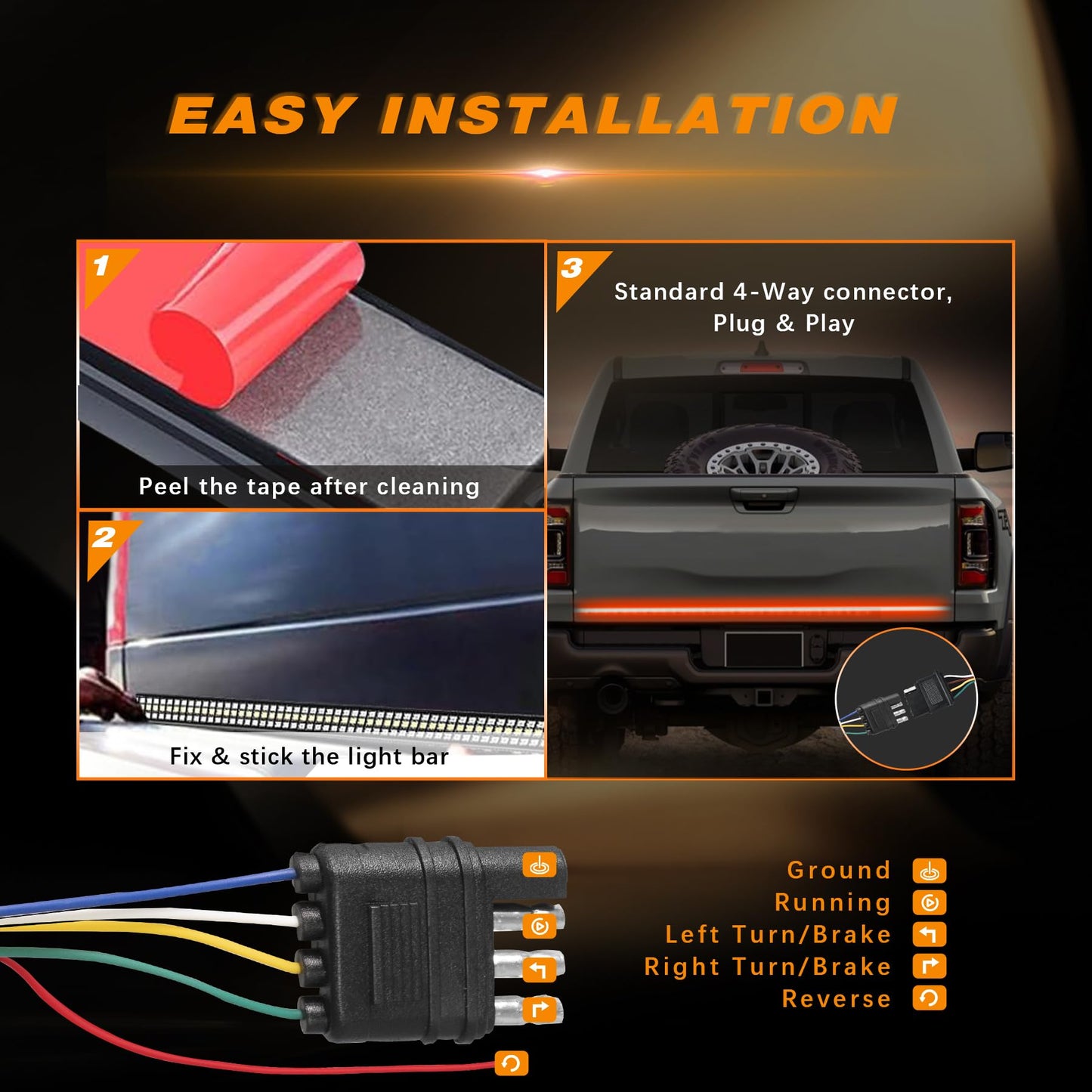 60 Inch LED Tailgate Light Bar with Reverse & Sequential Turn Signals for Truck