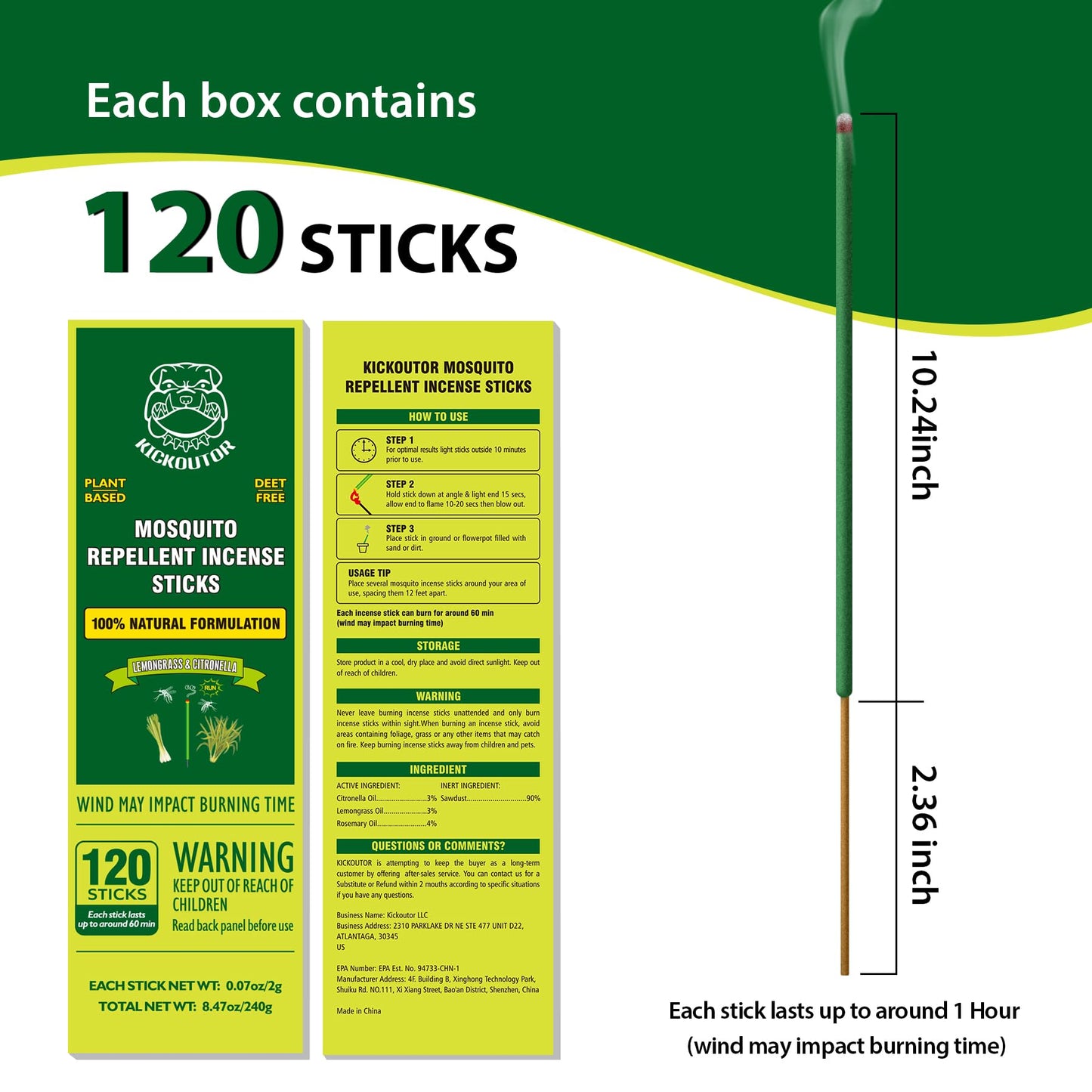 Mosquito Repellent Outdoor Patio 120 PCS Citronella Oil Mosquito Incense Sticks Natural Organic Mosquito Barrier Mosquito Repeller for Backyard Travel Camping Indoors Gnat Mosquito Control