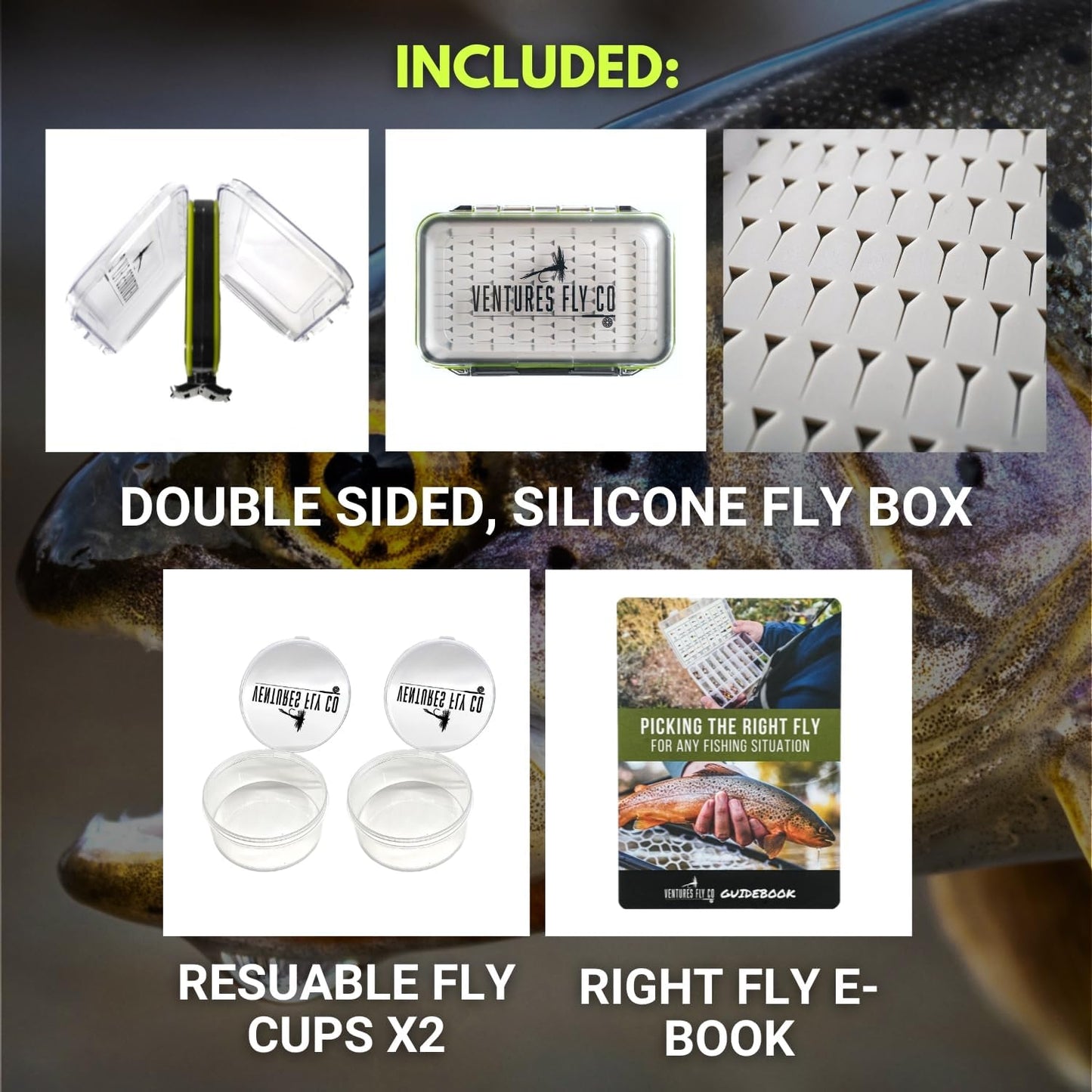Ventures Fly Co. | 40 Premium Hand Tied Fly Fishing Flies Assortment | Fly Box Included | Dry, Wet, Nymphs, Streamers, Wooly Buggers, Terrestrials | Trout, Bass Lure Set, Kit
