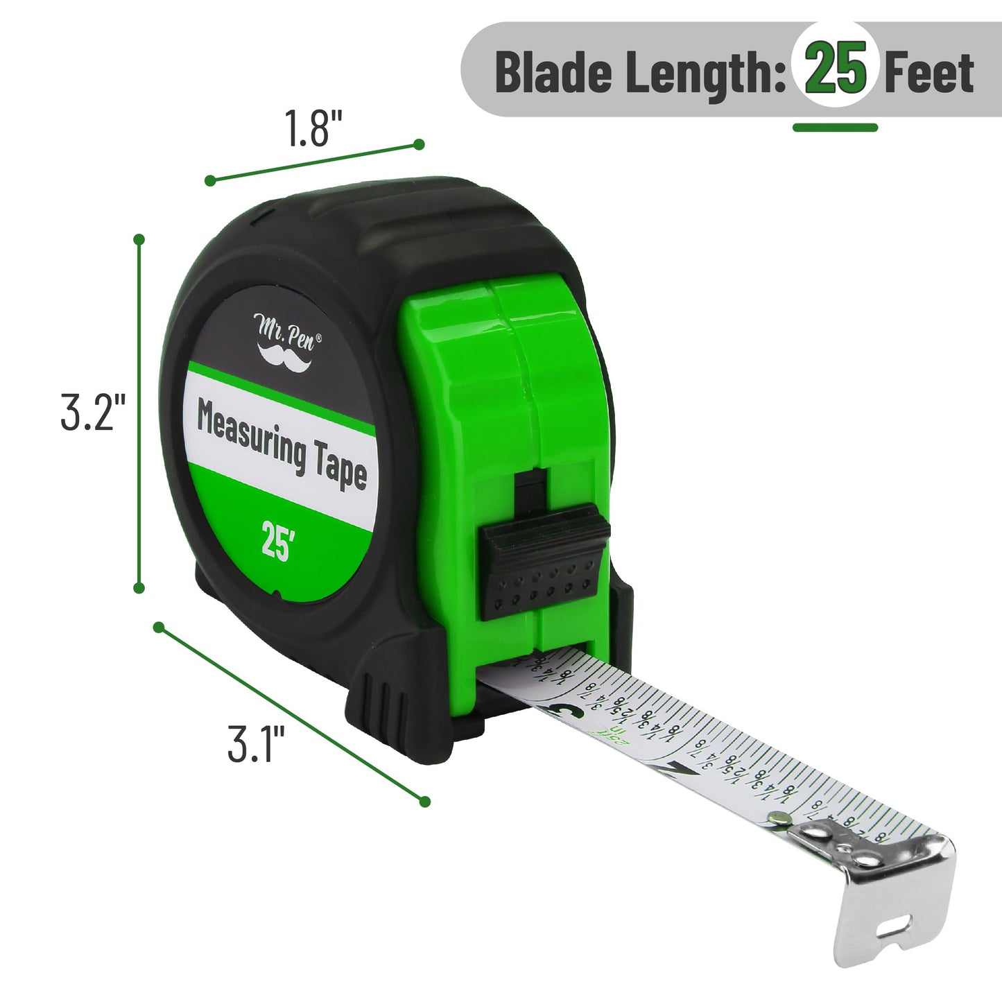 Mr. Pen 25-Foot Steel Retractable Tape Measure with Easy Read Fractions