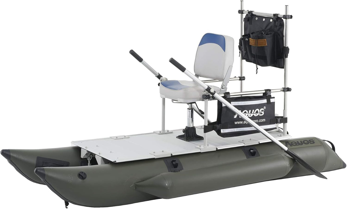 AQUOS Backpack Series 8.8 ft Inflatable Pontoon Boat with Stainless Steel Guard Bar and Folding Seat for One Person Fishing, Aluminum Floor Board, Transport Canada Approved