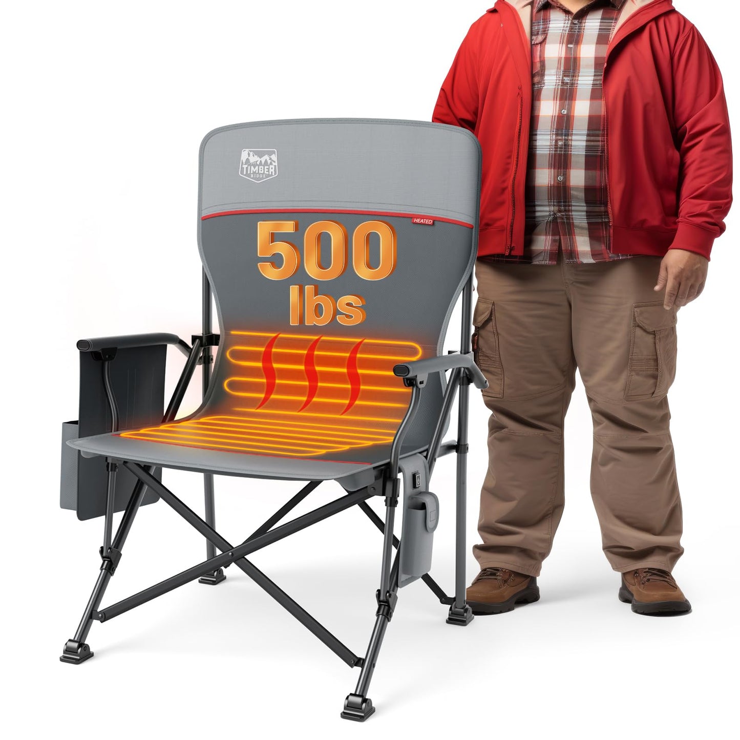 TIMBER RIDGE Oversized Folding Camping Chair High Back Heavy Duty for Adults Support up to 500lbs with Cup Holder, Side Pocket Cooler Bag