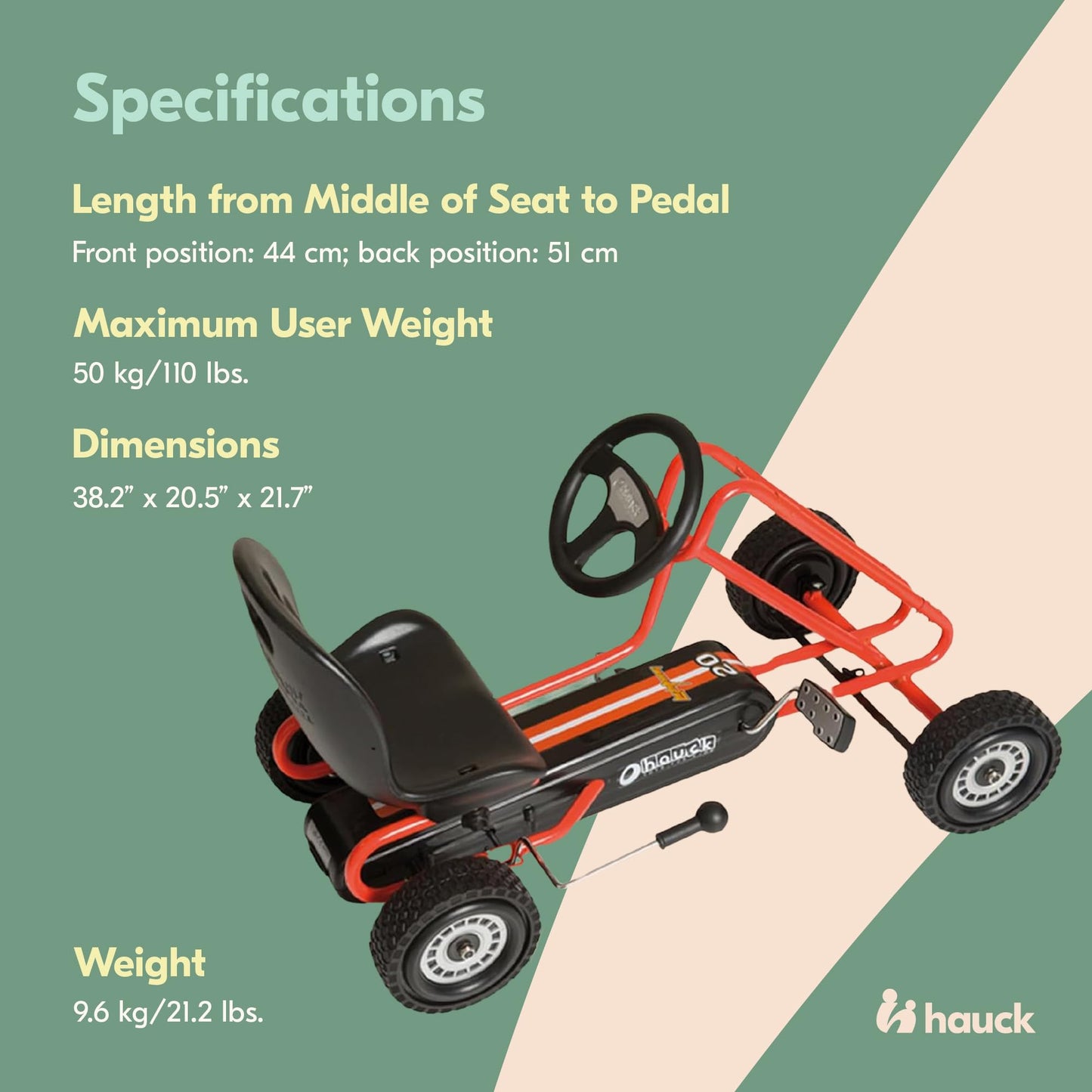 hauck Kids Pedal Go Kart, 4 Wheel Bike Cart, Ages 4-8, Lightning Ride, Race Green