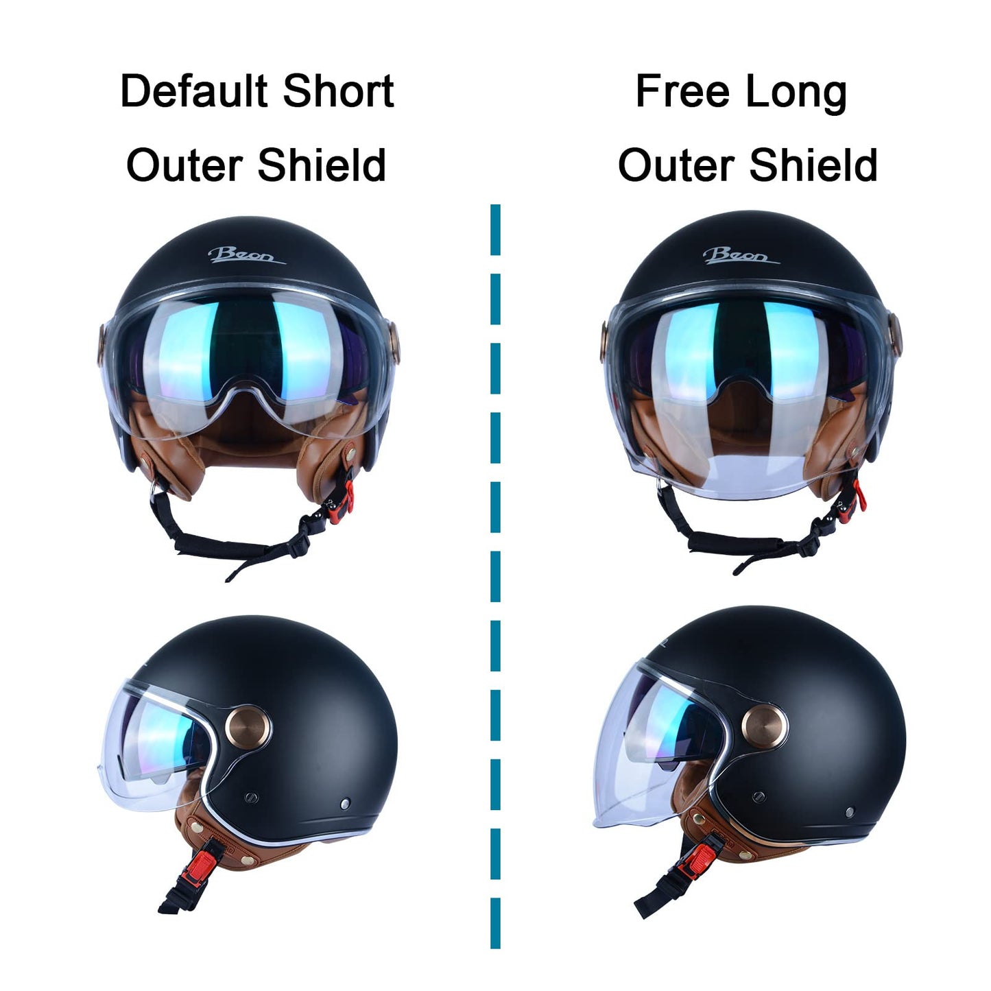 Open Face Motorcycle Helmet for Adults, DOT Approved,3/4 Retro Vespa Helmet, Dual Visors Men's and Women's Motorbike Casco for Moped Cruiser Bobber and Chopper