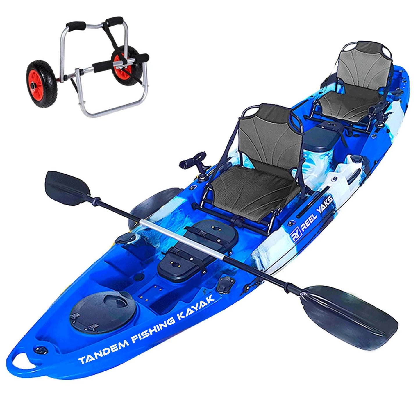 Tandem Fishing Angler Kayak – 12.5ft Sit-On-Top Kayak for 2-3 People – 550 lbs Capacity – Stable W Hull for Ocean & Lakes - Great for Family & River Adventures – Includes Trolley
