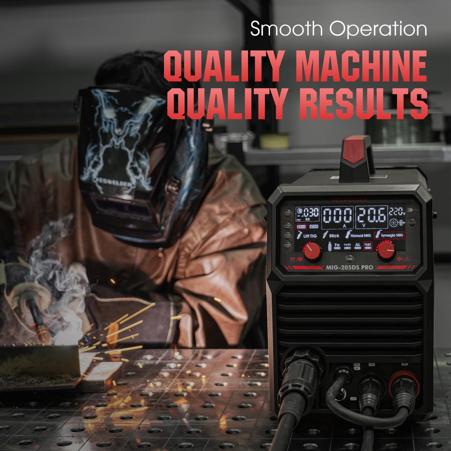 YESWELDER MIG-205DS PRO MIG Welder, 200Amp 110/220V Dual Voltage MIG Welding Machine, 5 in 1 Gas MIG/Flux Core MIG/Spool Gun MIG/Lift TIG/Stick Multiprocess Aluminum MIG Welder, Spool Gun Compatible