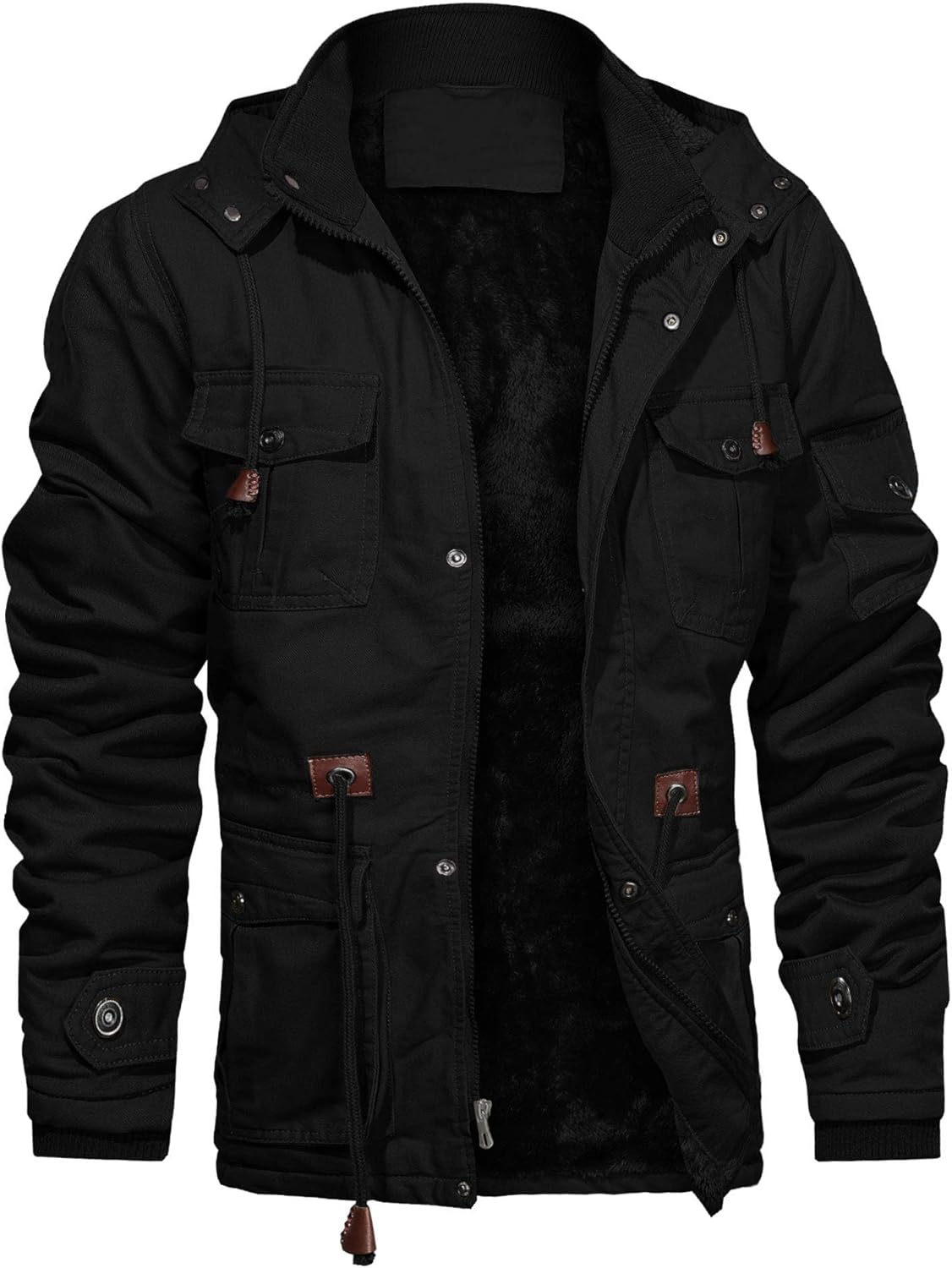 CHEXPEL Men's Thick Winter Jackets with Hood, Fleece Lining, Cotton Military Work Jackets with Cargo Pockets, Outwear