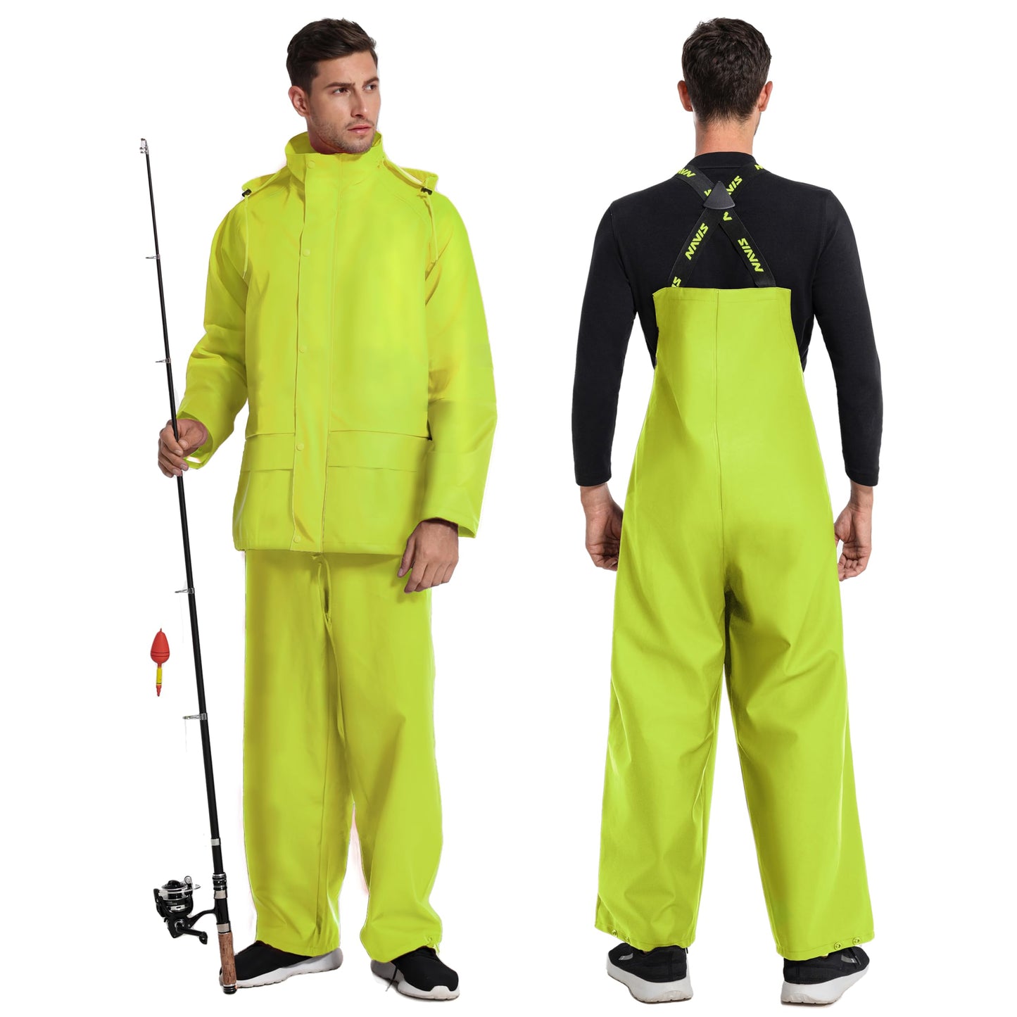 Men's Workwear PRO Rain Suit - Waterproof Jacket and Bib Pants 3-piece Set for Ultimate Safety and Comfort