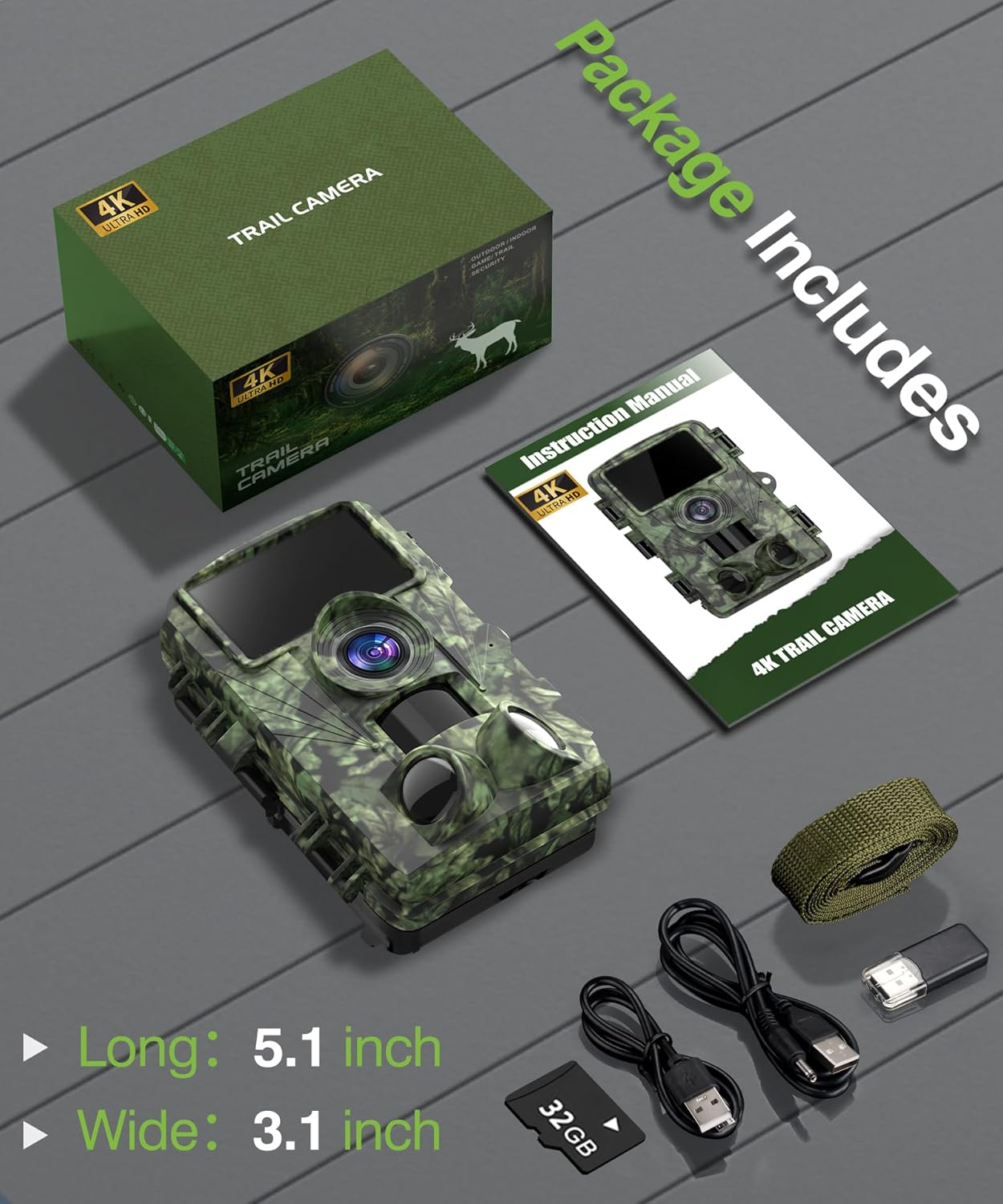 Trail Camera - 4K 48MP Game Camera with Night Vision, 0.05s Trigger Motion Activated Hunting Camera, IP66 Waterproof, 130 Wide-Angle with No Glow Infrared LEDs for Outdoor Wildlife