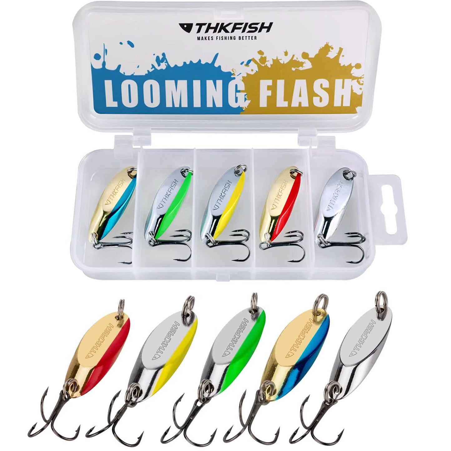 THKFISH Fishing Lures Trout Lures Fishing Spoons Lures for Trout Pike Bass Crappie Walleye 1/8oz 1/5oz 1/4oz 3/8oz 1/2oz 3/4oz 5pcs