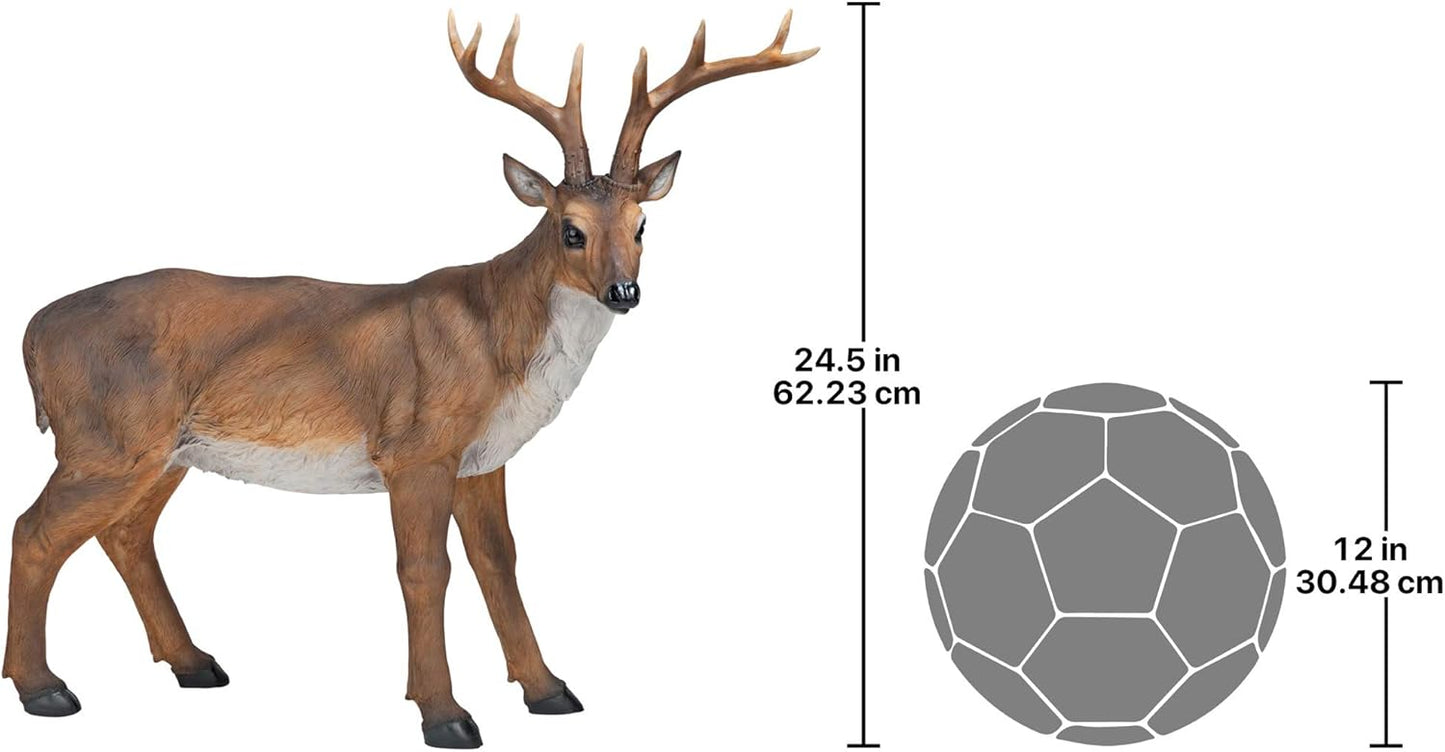 Design Toscano Big Rack Deer Buck Indoor/Outdoor Garden Decoy Animal Statue, 28 Inch Long, 24 Inch Tall, Cast Stone Resin, Brown Finish