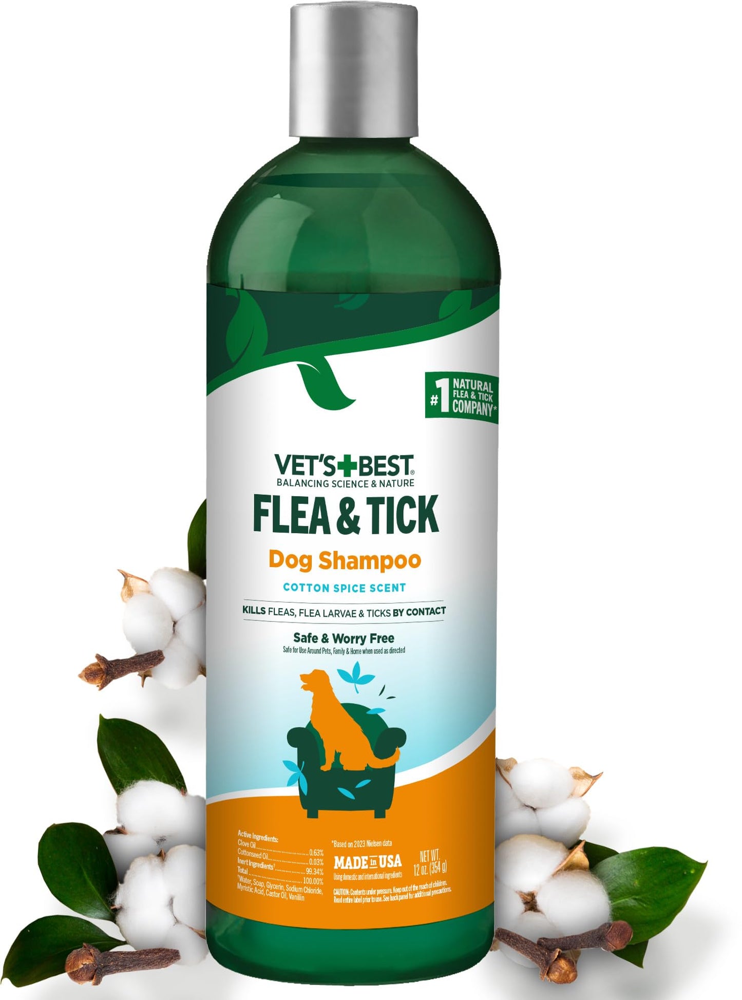 Vet’s Best Flea and Tick Advanced Strength Dog Shampoo - Dog Flea and Tick Treatment - Plant-Based Formula - Certified Natural Oils - 12 oz