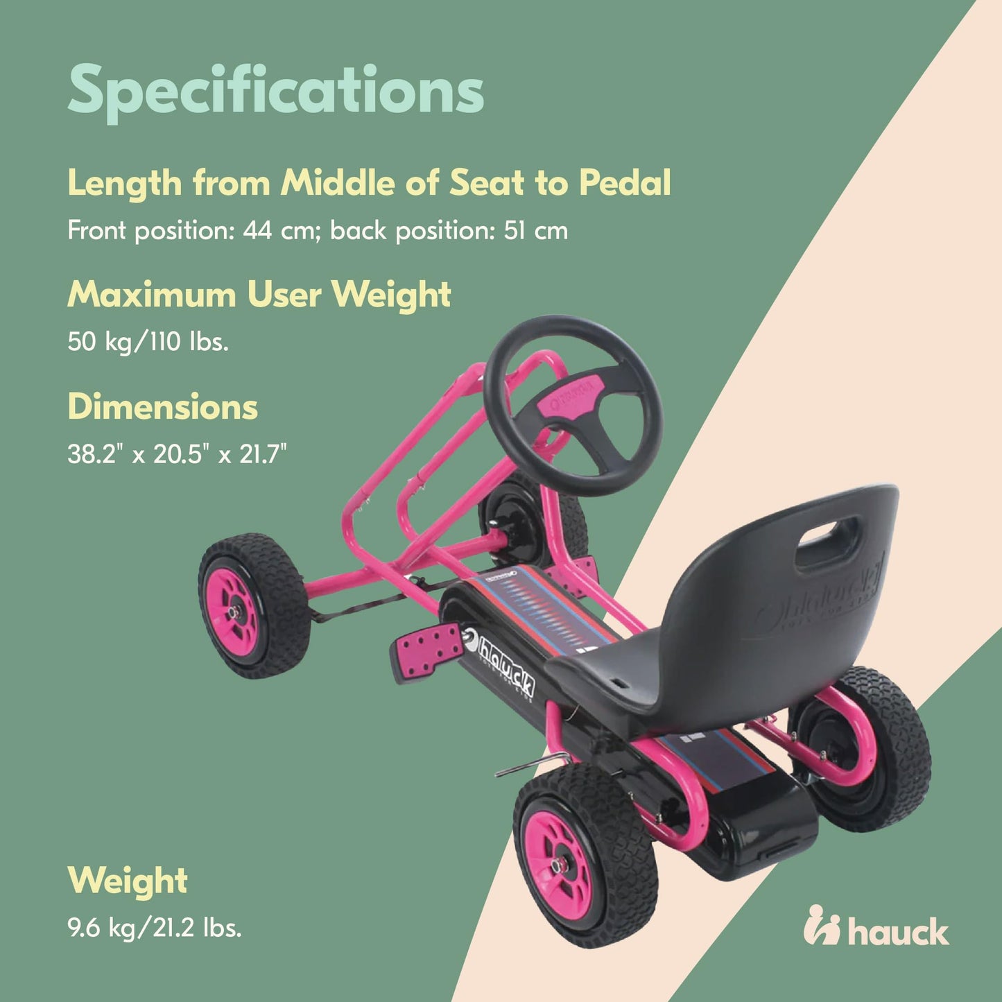 hauck Kids Pedal Go Kart, 4 Wheel Bike Cart, Ages 4-8, Lightning Ride, Race Green