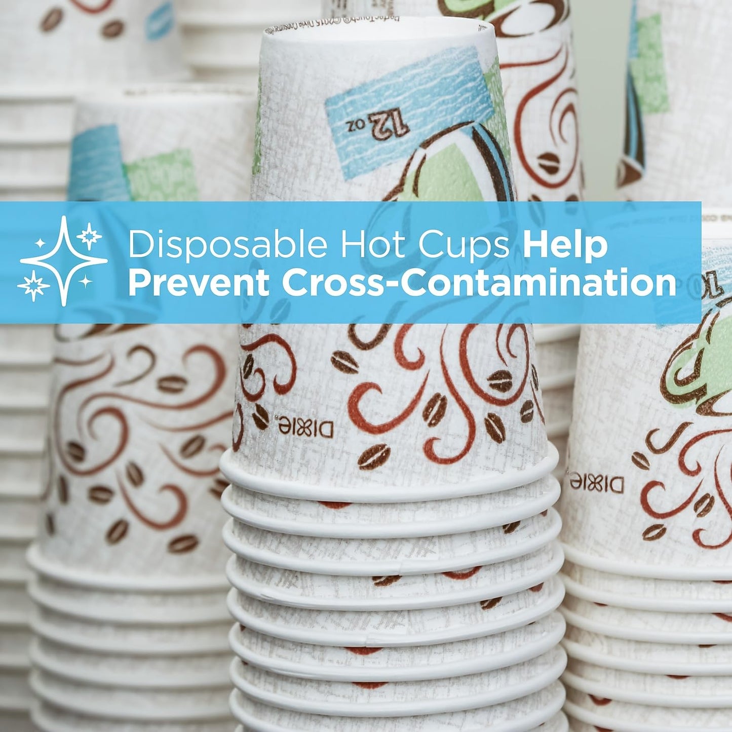 Dixie PerfecTouch 12 oz Paper Coffee Cups By GP PRO, Coffee Haze Design, 500 Count (25 Disposable Cups Per Sleeve, 20 Sleeves Per Case), 5342DX