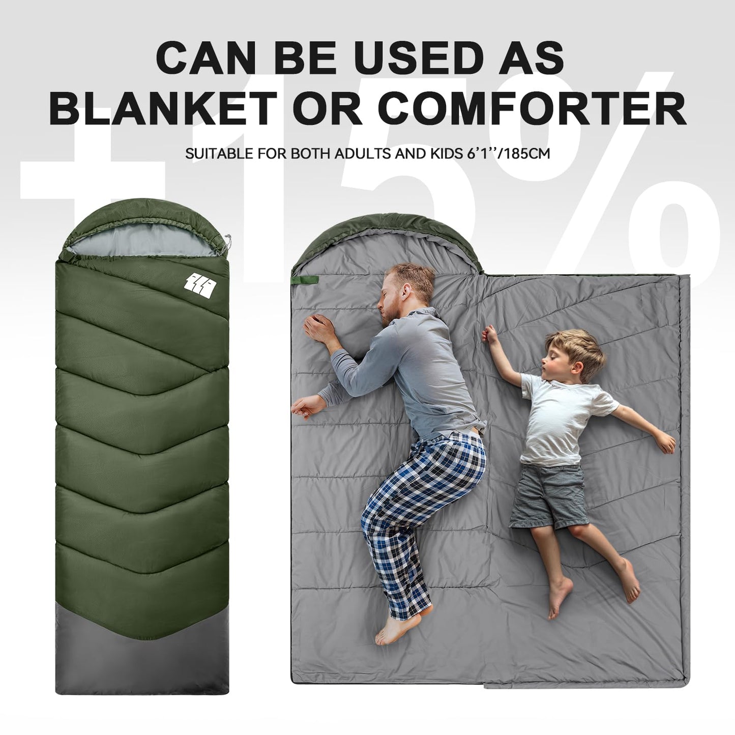 Sleeping Bags for Adults Cold Weather,Portable, Waterproof,Lightweight Sleeping Bag for Tall Girls Boys with Compression Sack for Warm Camping, Hiking, Outdoor & Indoor